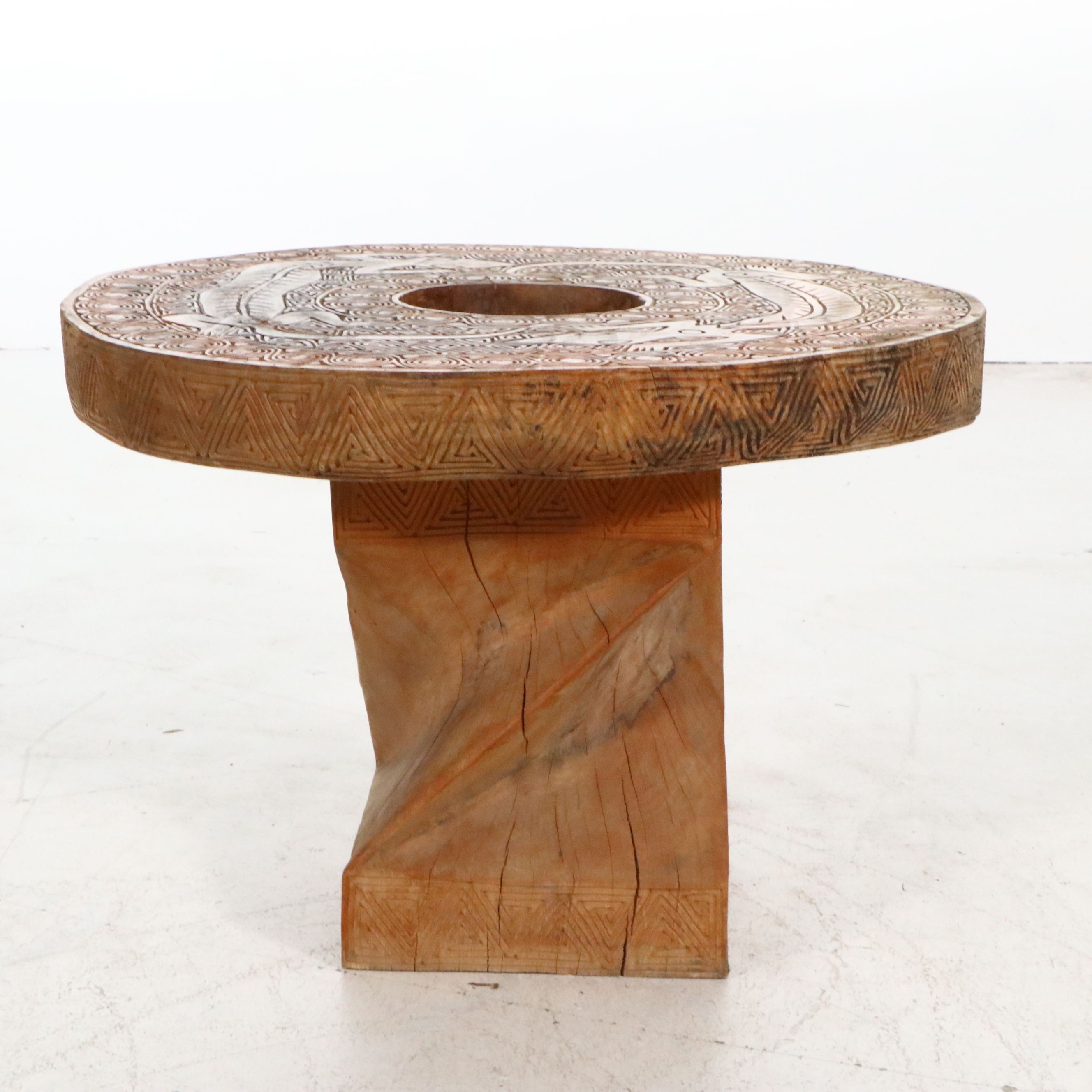 Indonesian Tribal Dayak Style "Aso" Double Dragon Pedestal Table