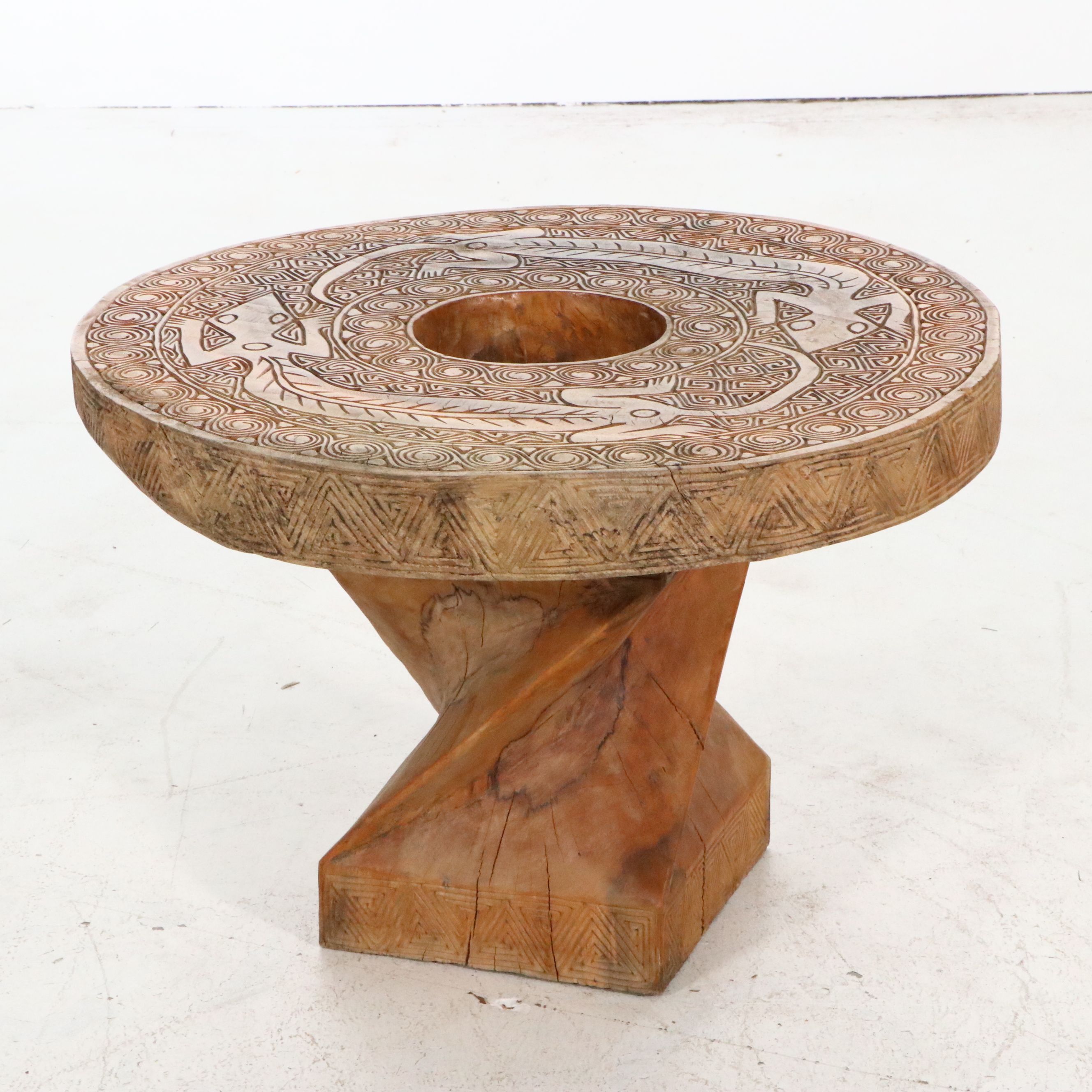 Indonesian Tribal Dayak Style "Aso" Double Dragon Pedestal Table