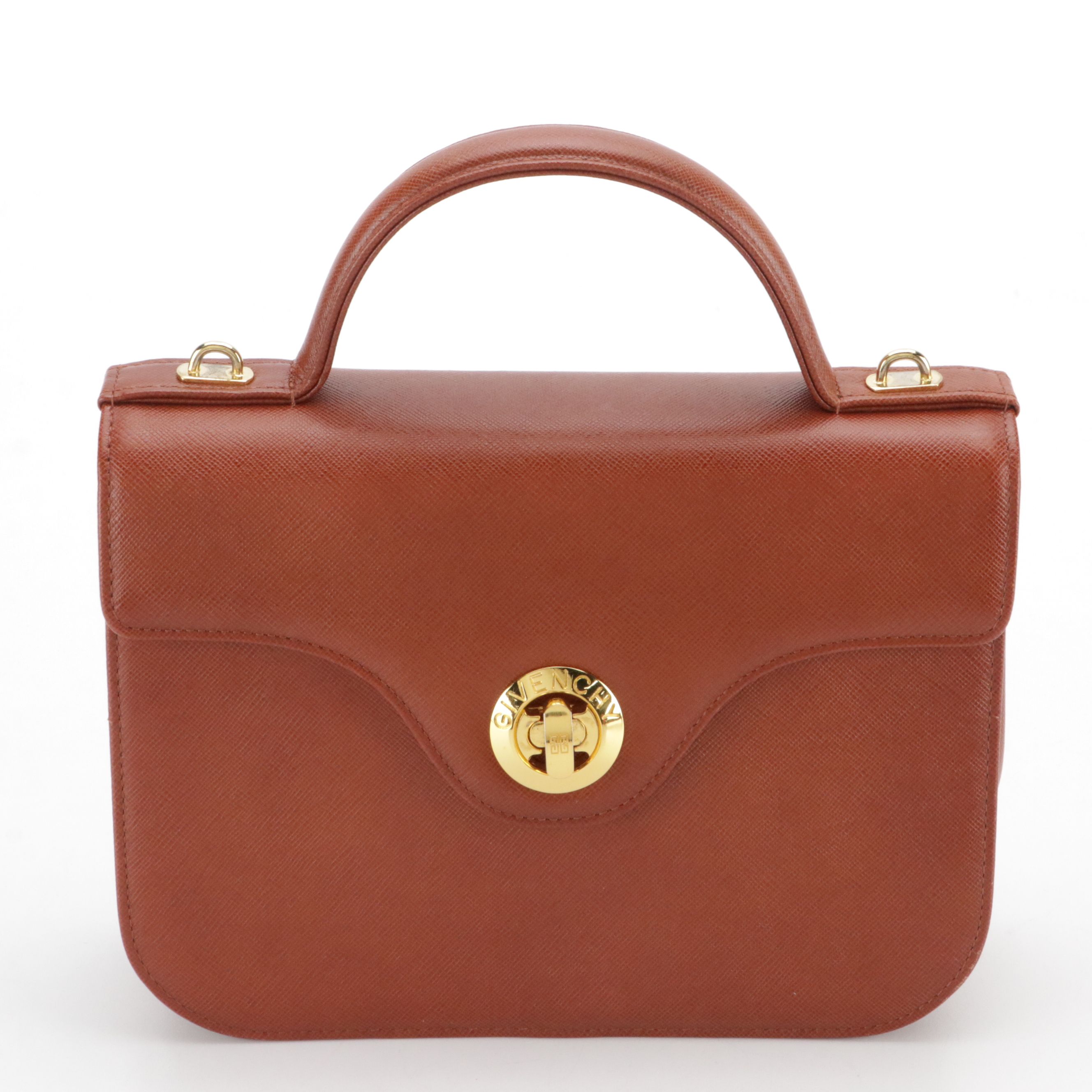 Givenchy Sacs A Main Top Flap Two-Way Handbag in Burnt Orange Textured Leather