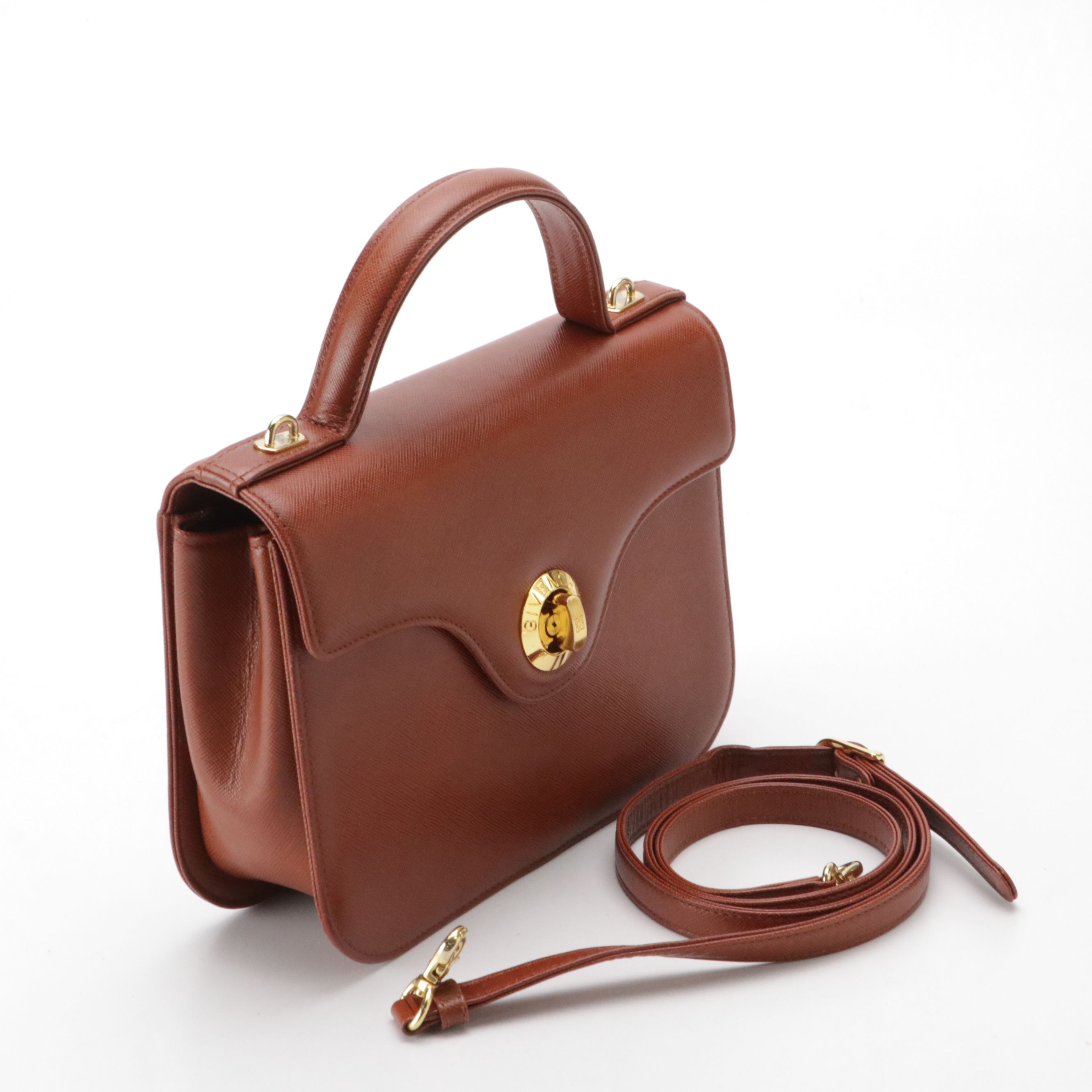 Givenchy Sacs A Main Top Flap Two-Way Handbag in Burnt Orange Textured Leather