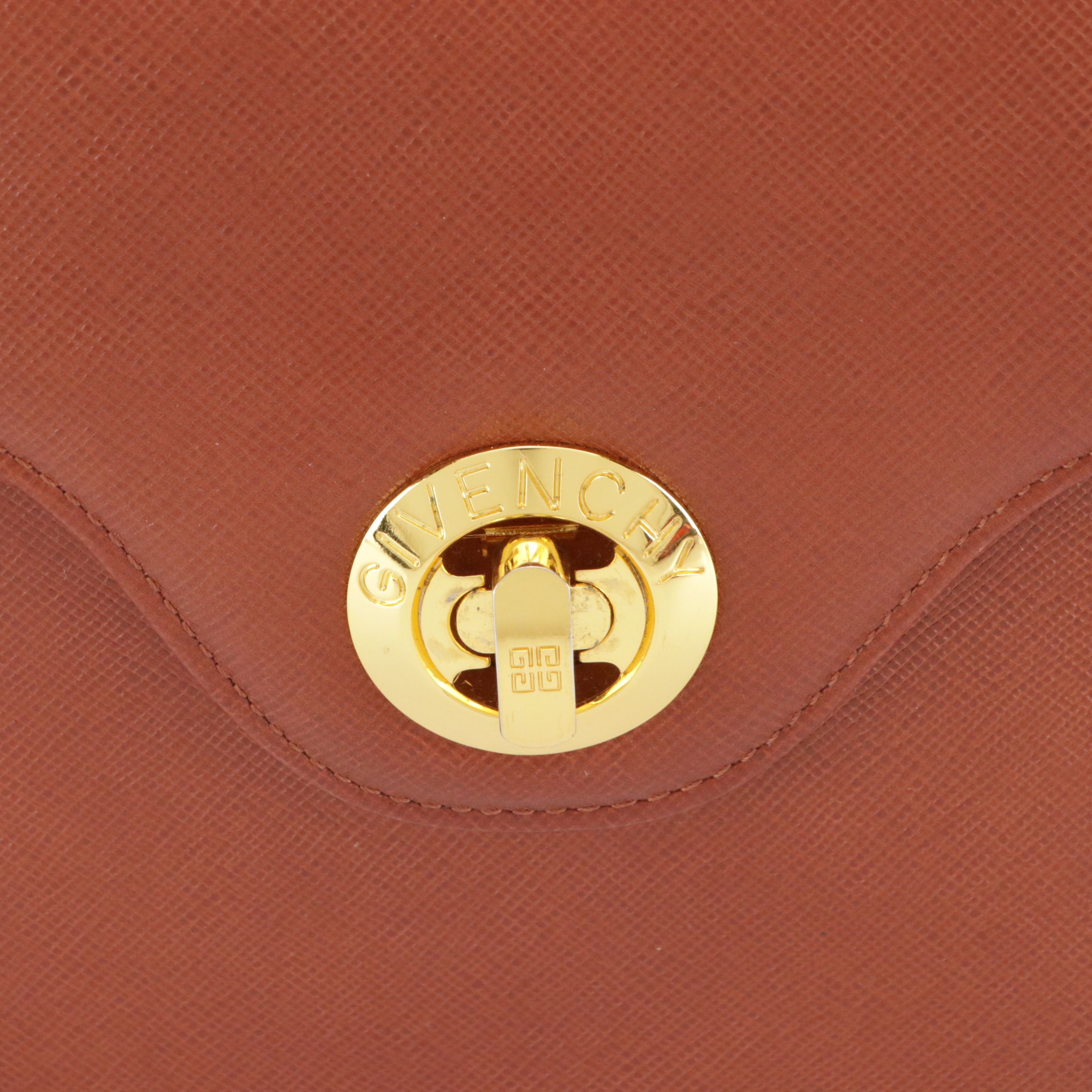 Givenchy Sacs A Main Top Flap Two-Way Handbag in Burnt Orange Textured Leather