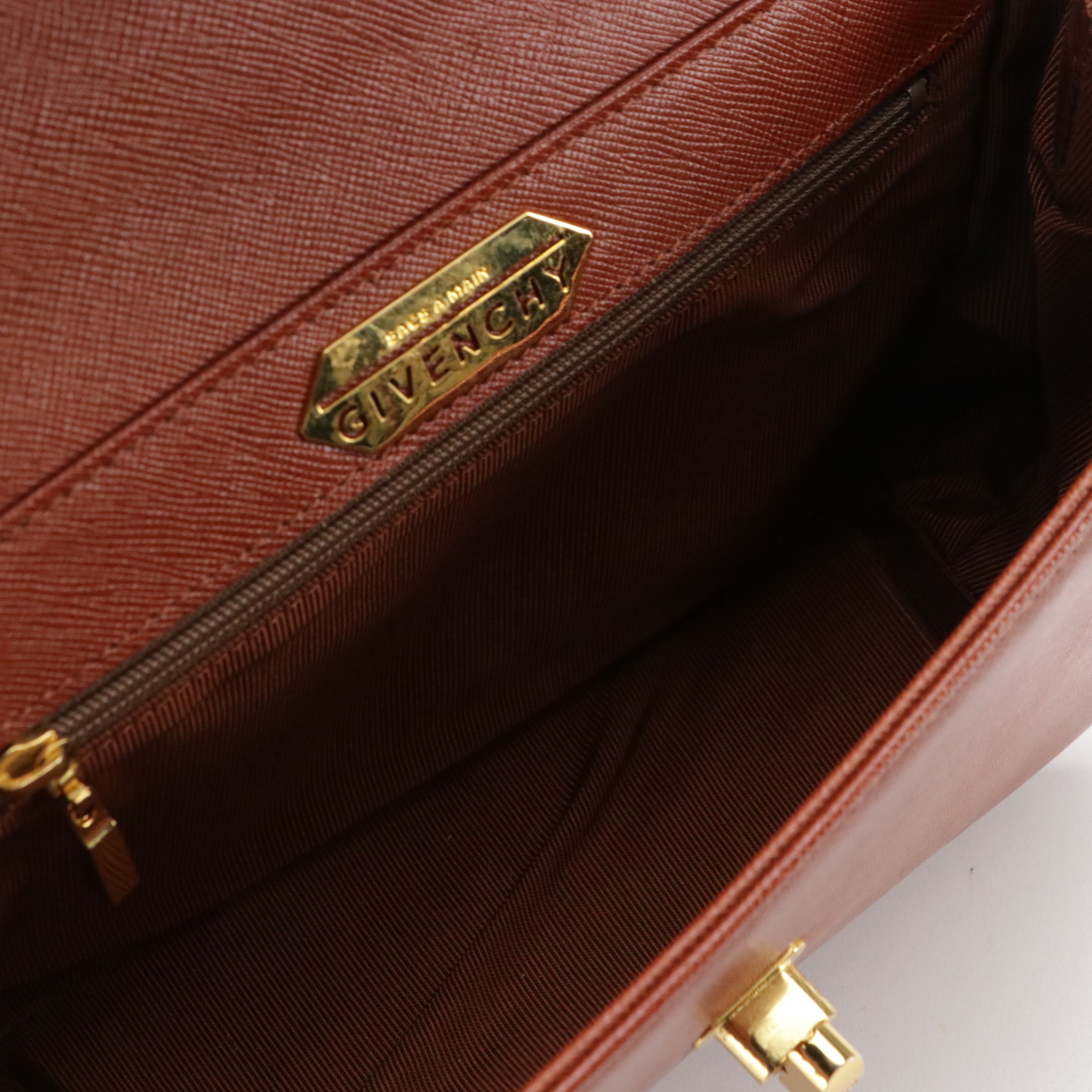 Givenchy Sacs A Main Top Flap Two-Way Handbag in Burnt Orange Textured Leather