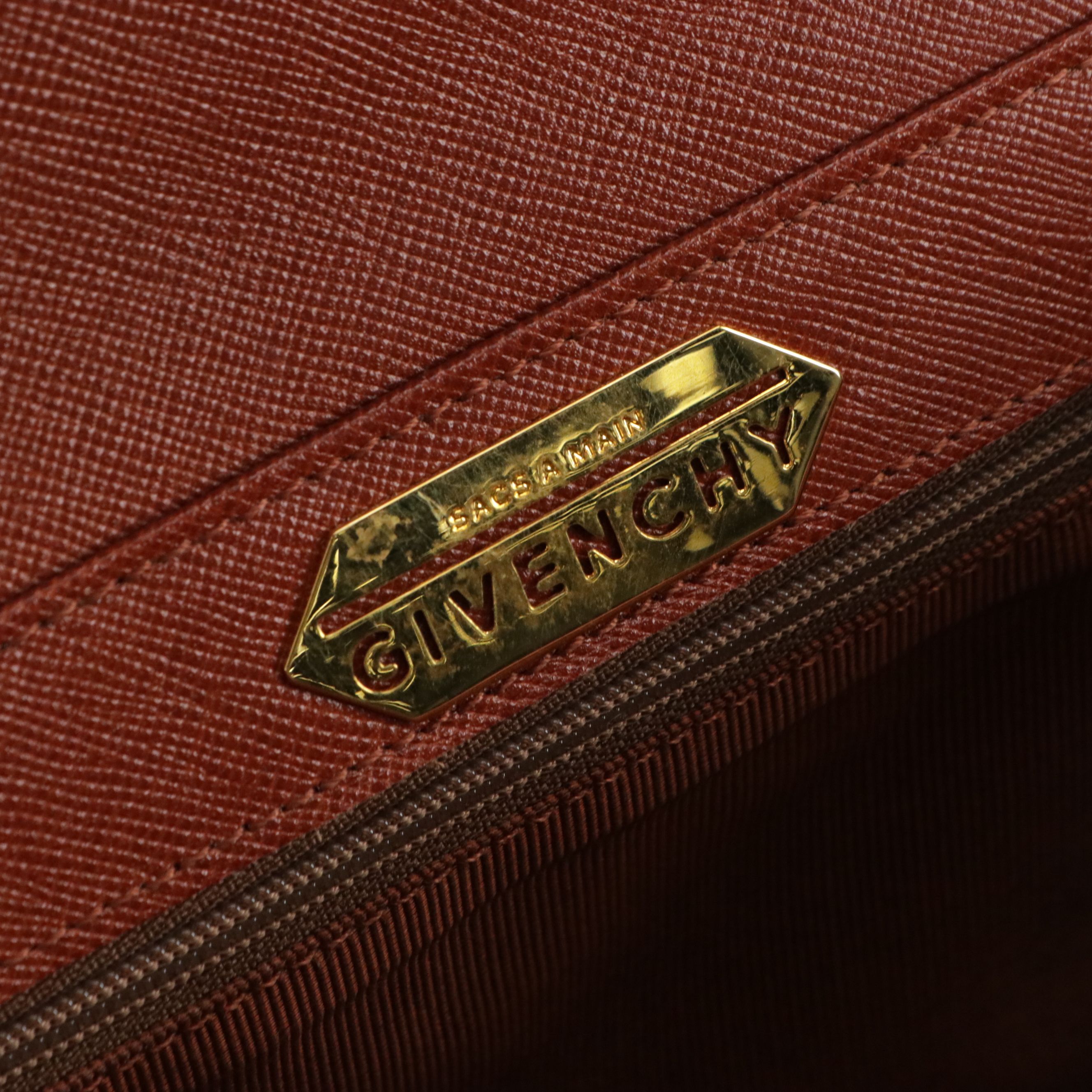 Givenchy Sacs A Main Top Flap Two-Way Handbag in Burnt Orange Textured Leather