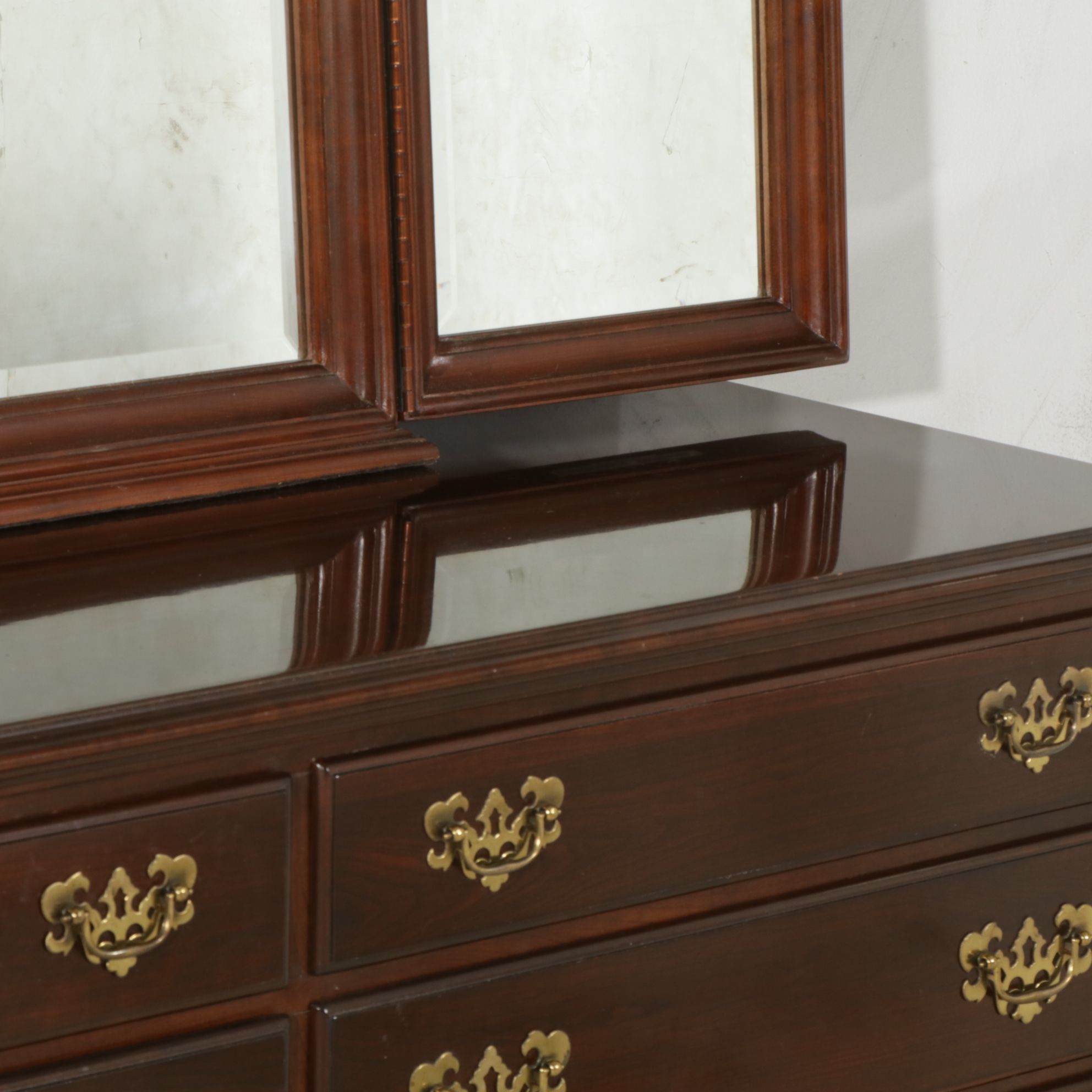 Ethan Allen Federal Style Cherry Dresser with Tri-Fold Mirror