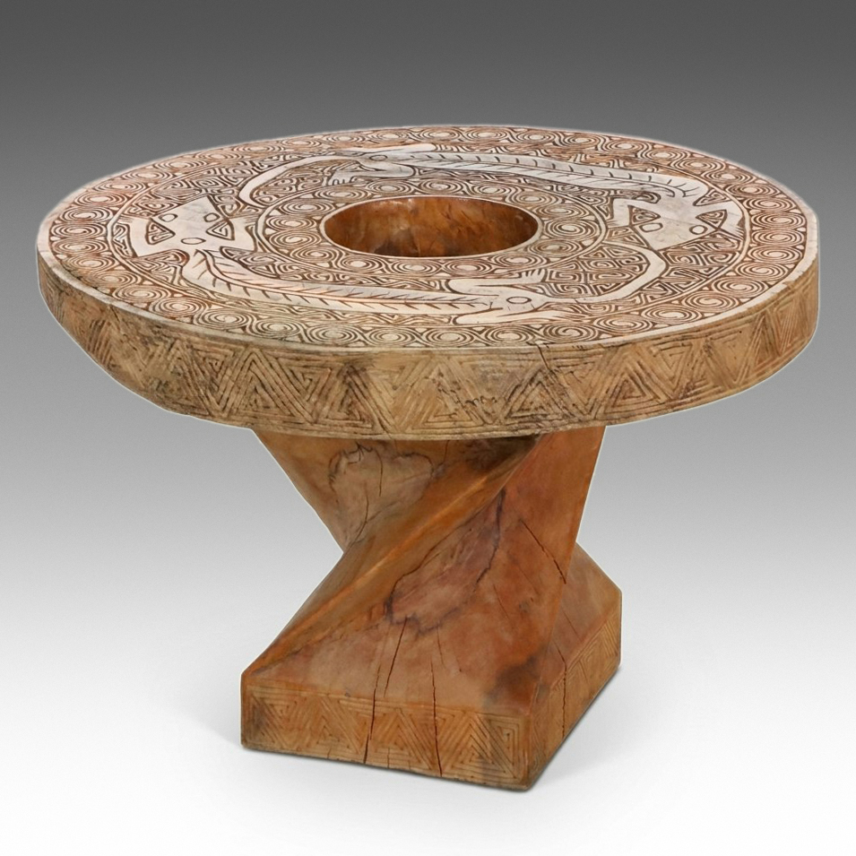 Indonesian Tribal Dayak Style "Aso" Double Dragon Pedestal Table