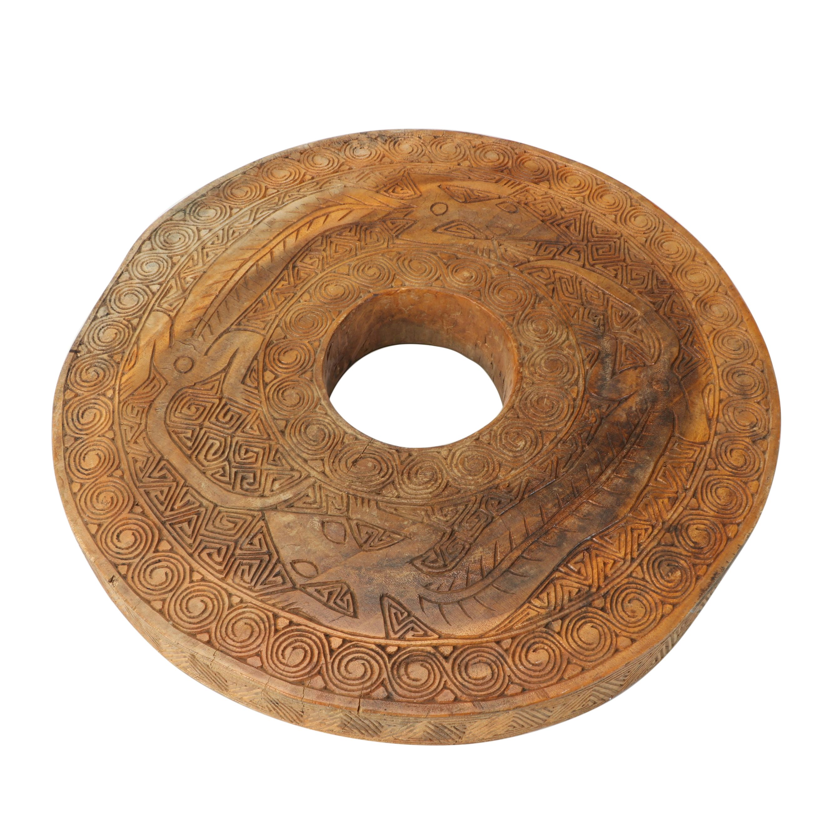 Indonesian Tribal Dayak Style "Aso" Double Dragon Pedestal Table