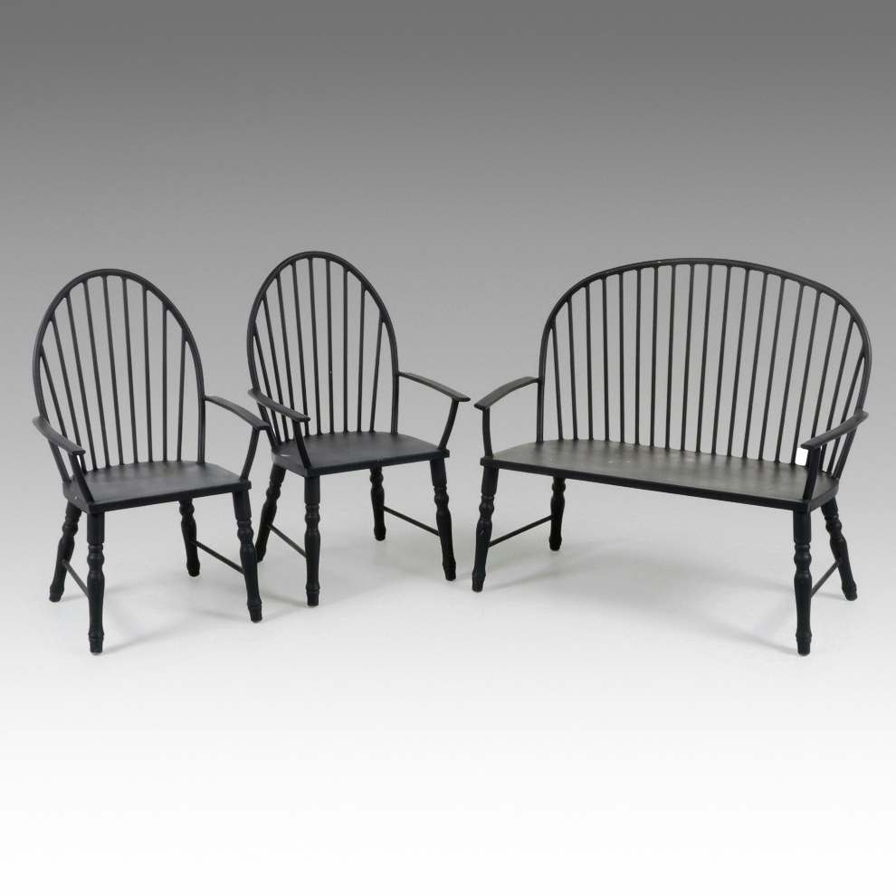 Contemporary Metal Windsor Style Settee and Armchairs
