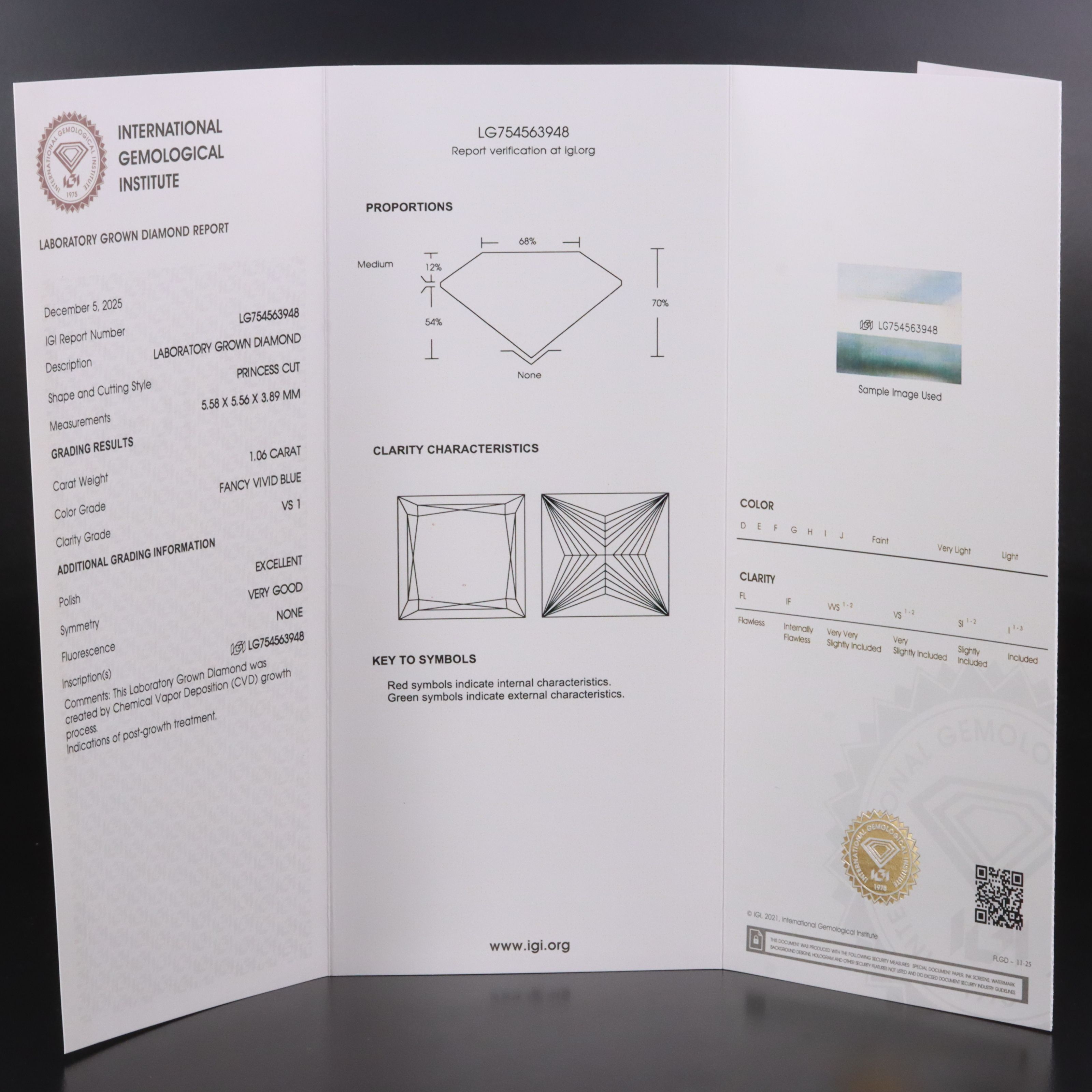 Loose 1.06 CT Lab Grown Fancy Vivid Blue Diamond with IGI Report