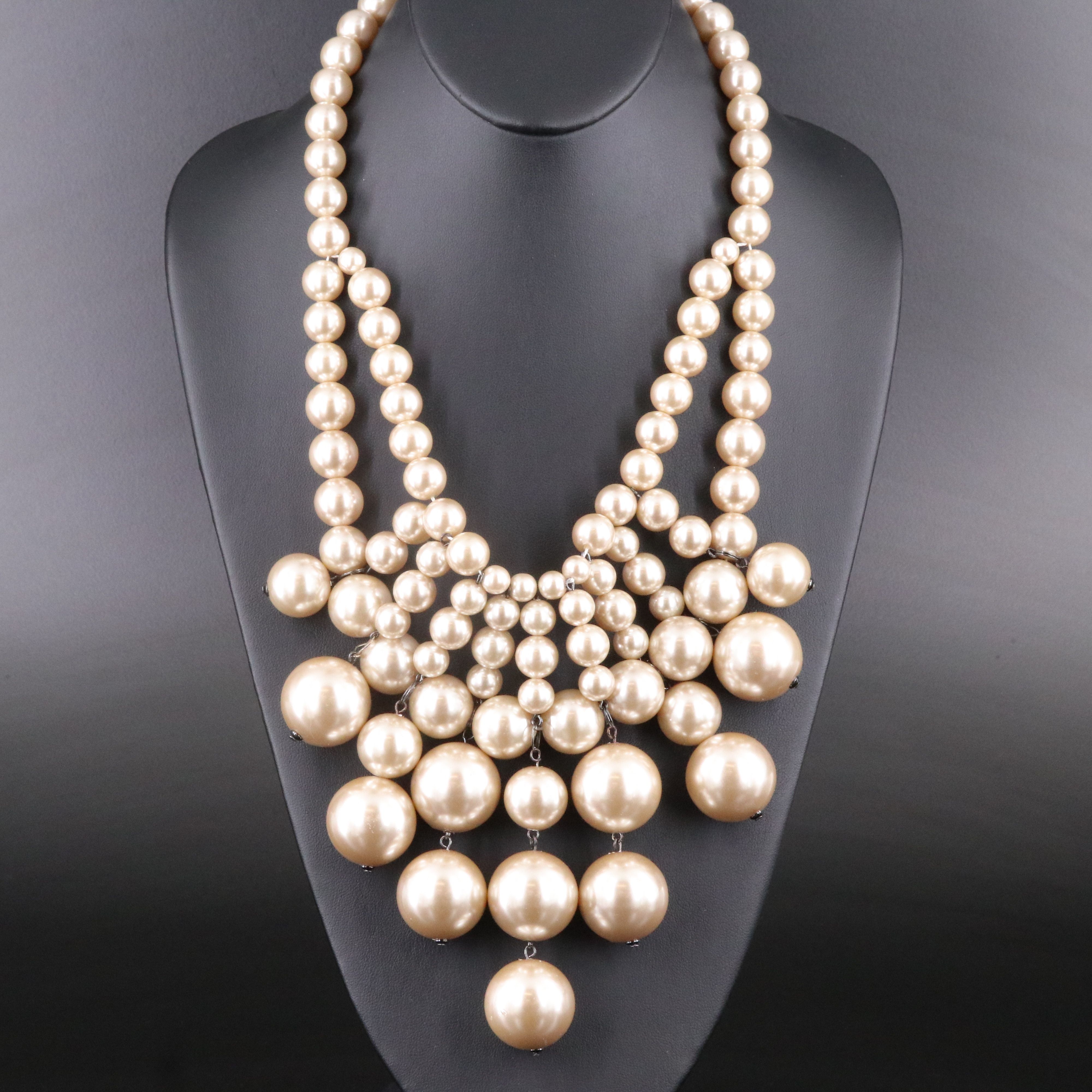 Faux Pearl Bib Necklace