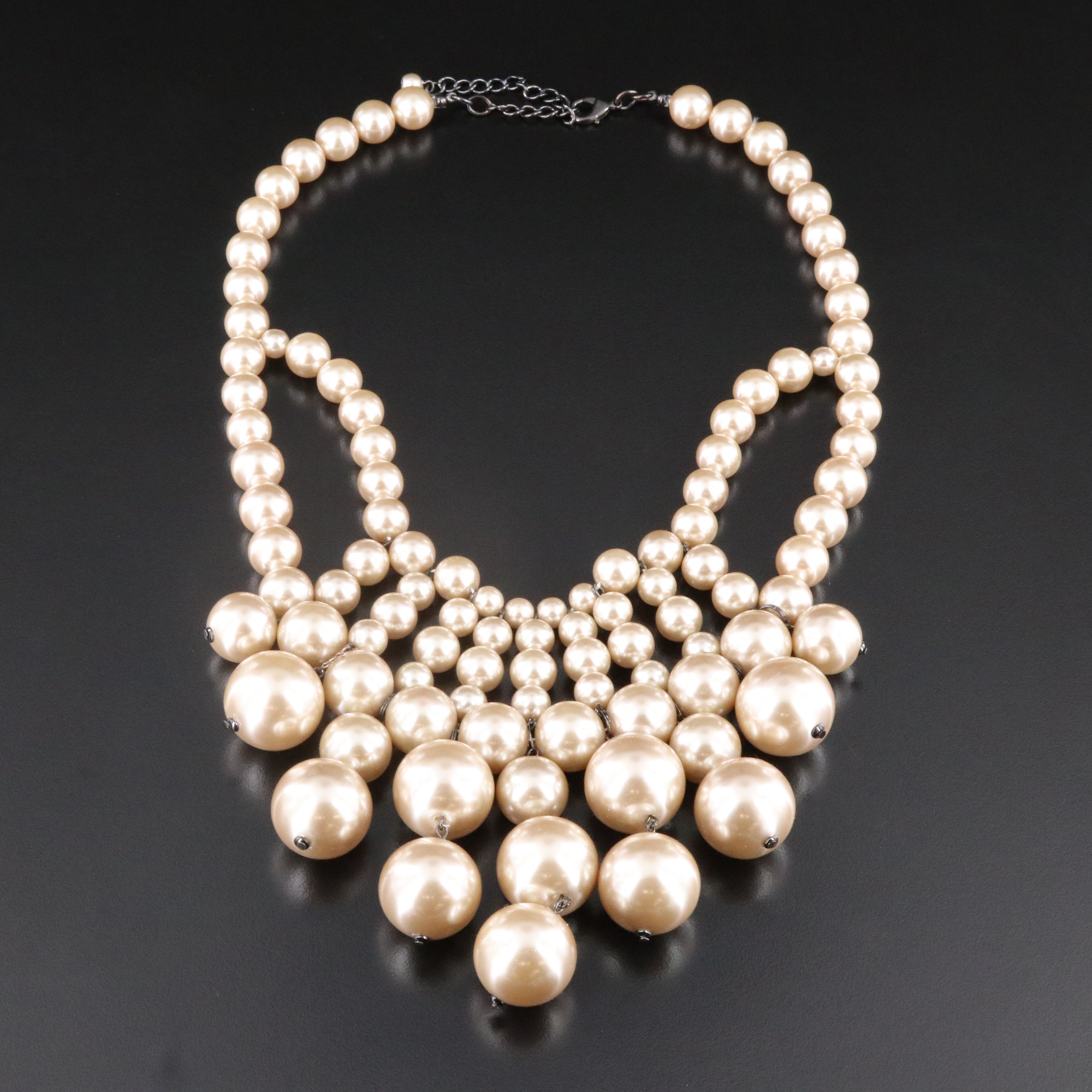 Faux Pearl Bib Necklace