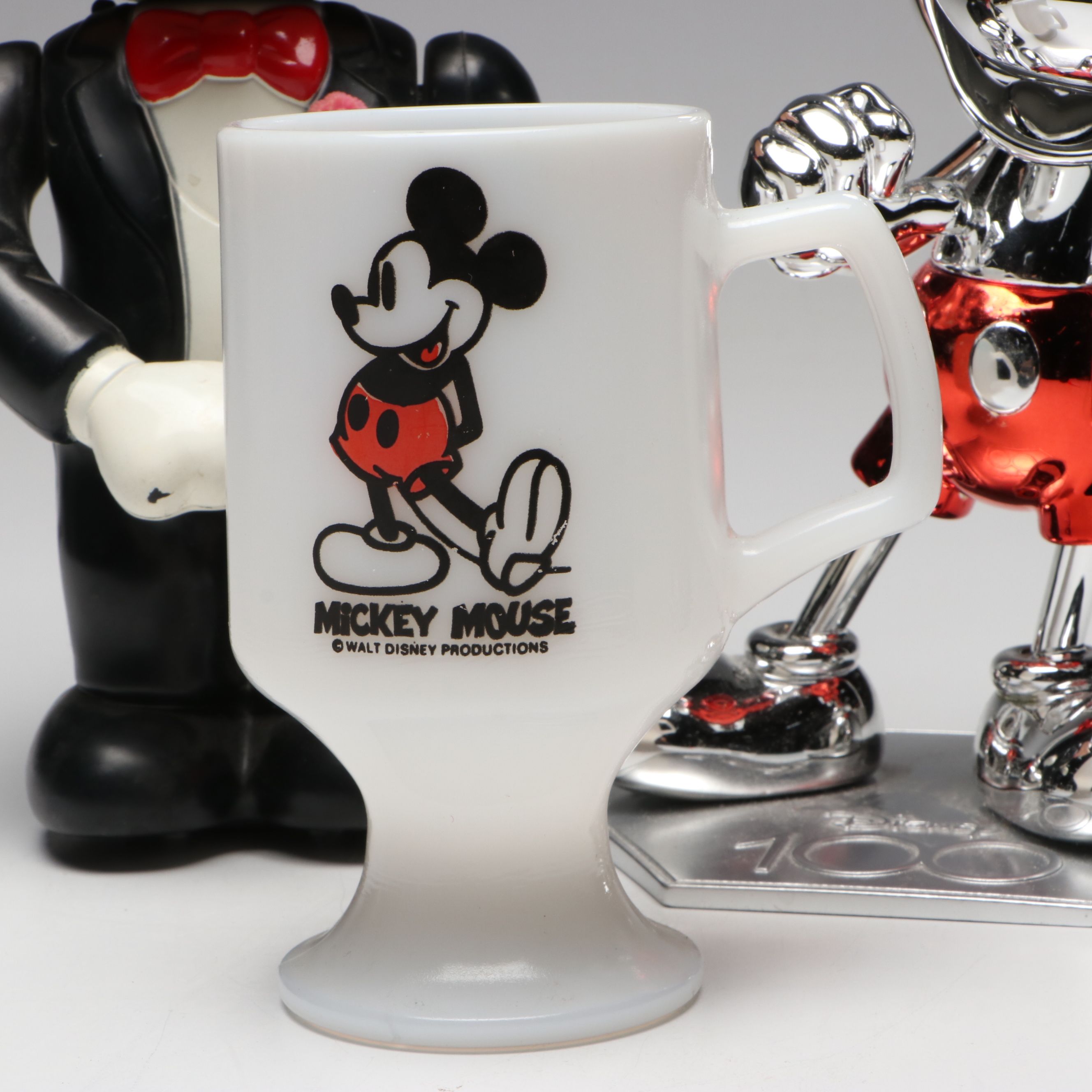 Disney 100 "Mickey Mouse" Chrome Finish Resin Figure with Other Memorabilia
