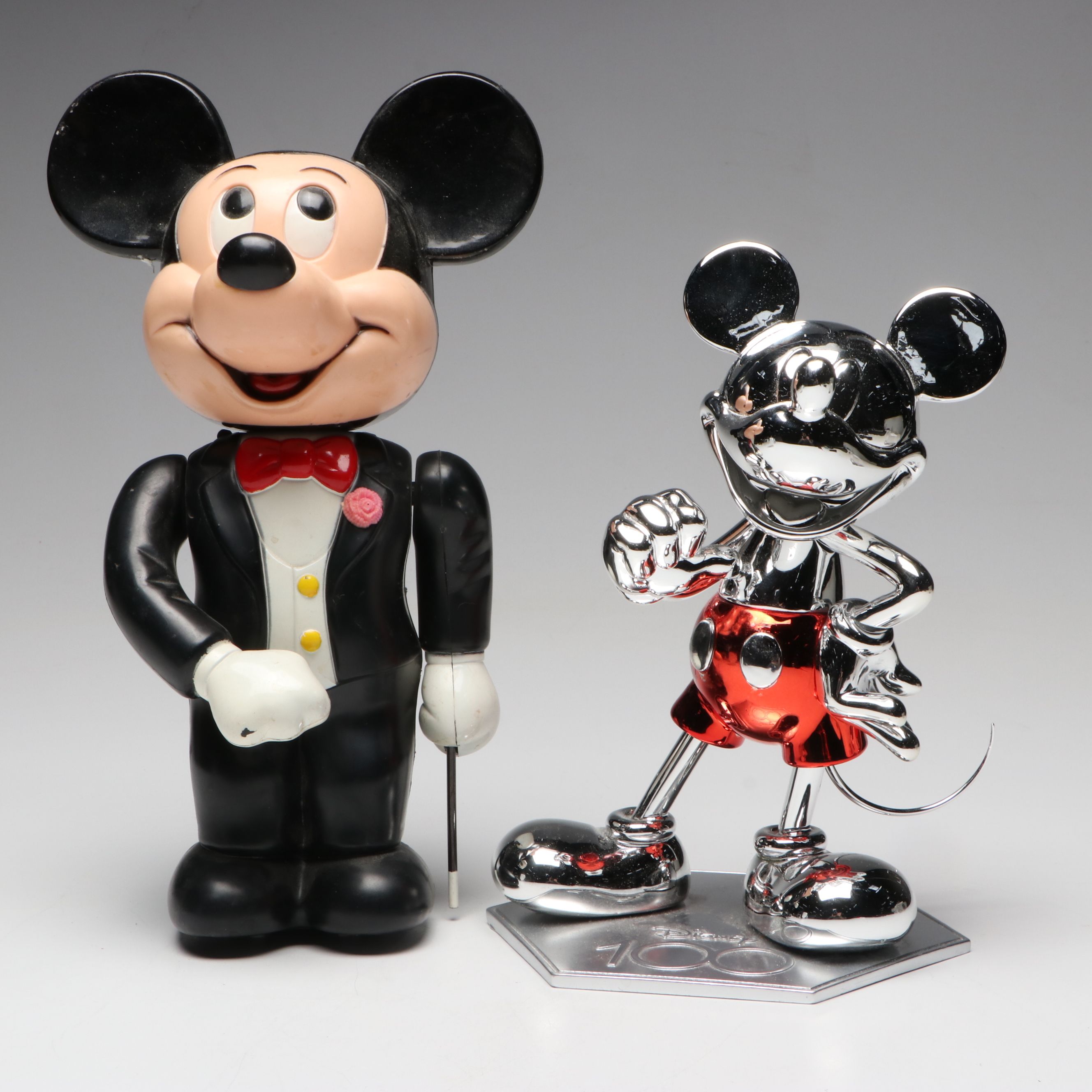 Disney 100 "Mickey Mouse" Chrome Finish Resin Figure with Other Memorabilia