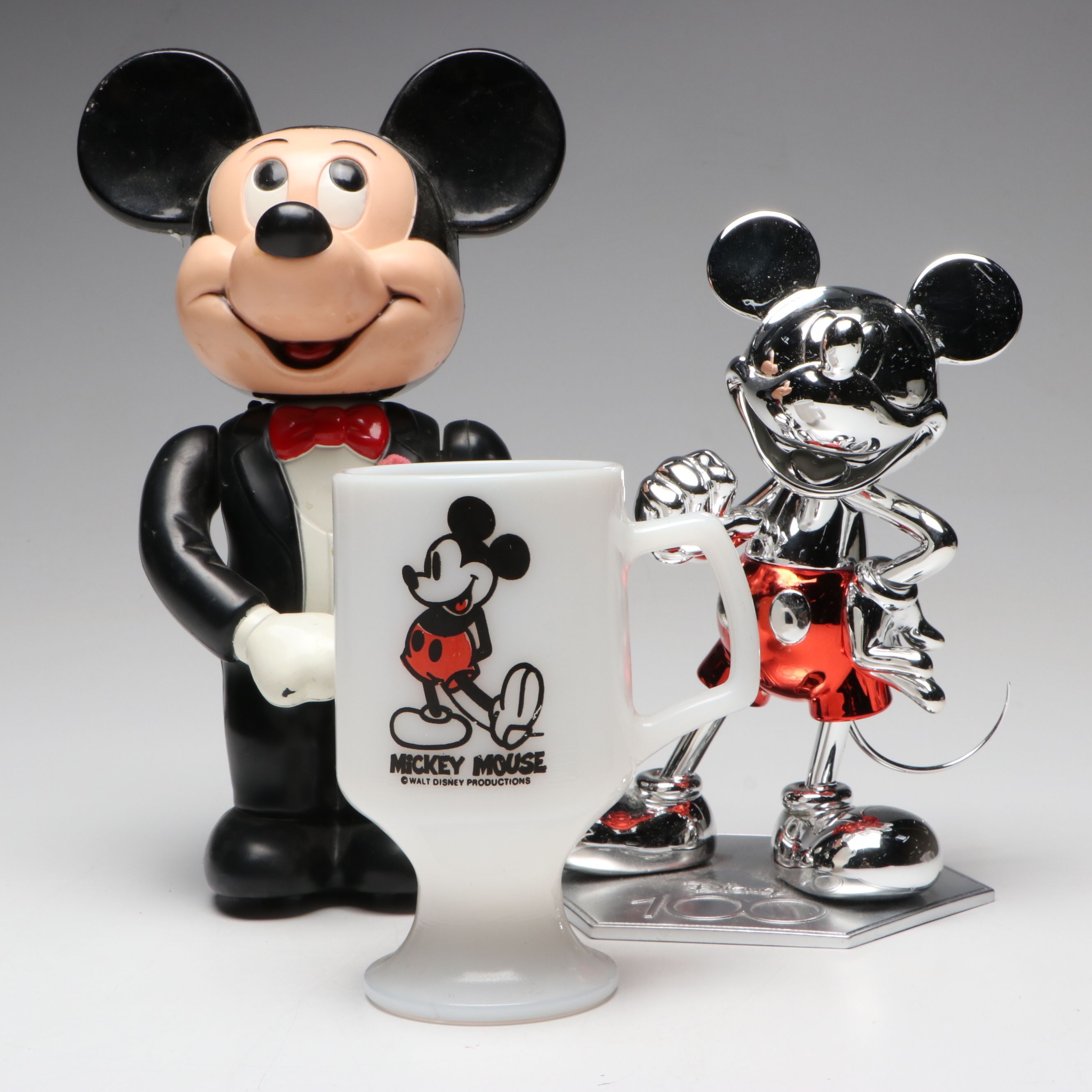 Disney 100 "Mickey Mouse" Chrome Finish Resin Figure with Other Memorabilia