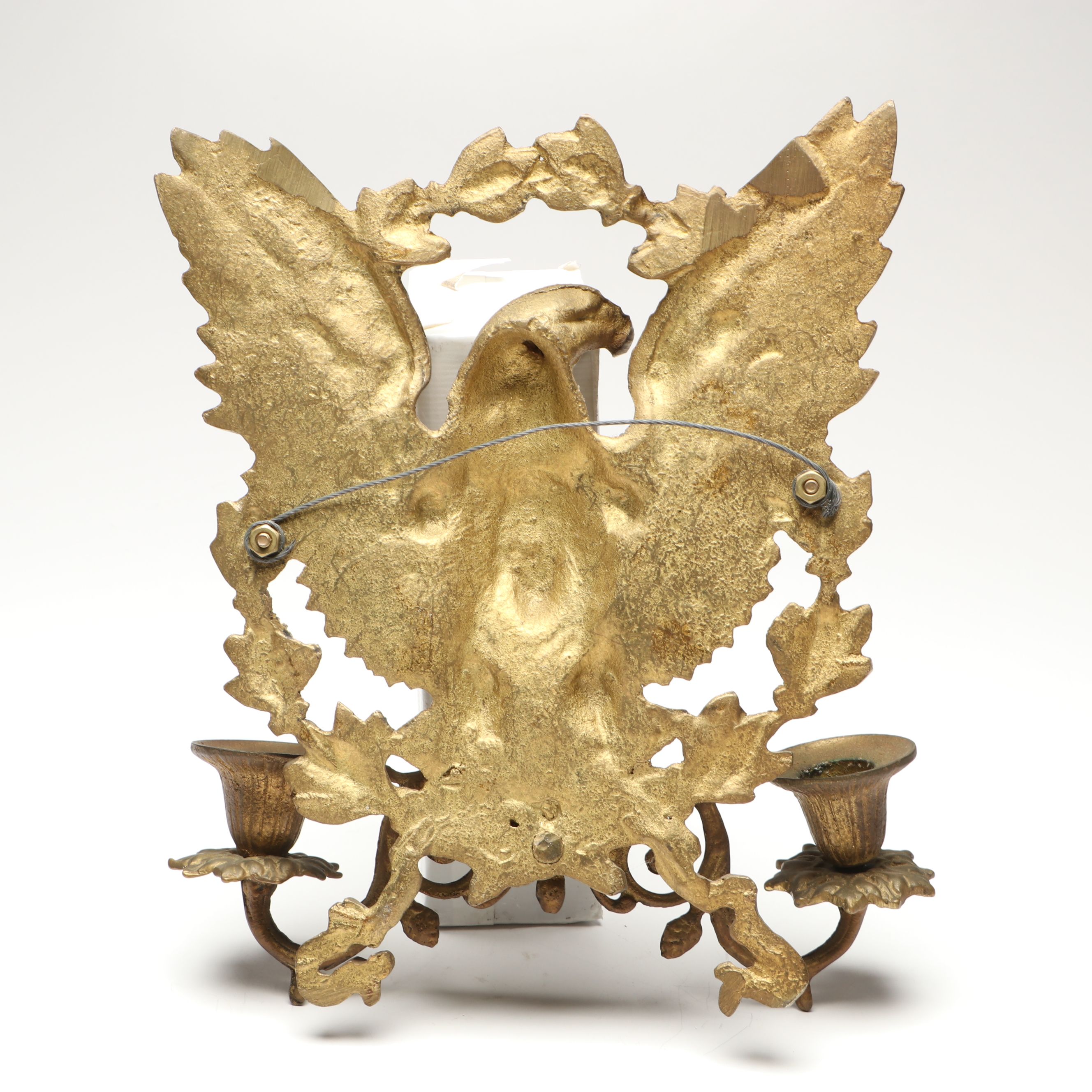 Federal Style Brass Candle Sconce and Wooden Wall Mirror