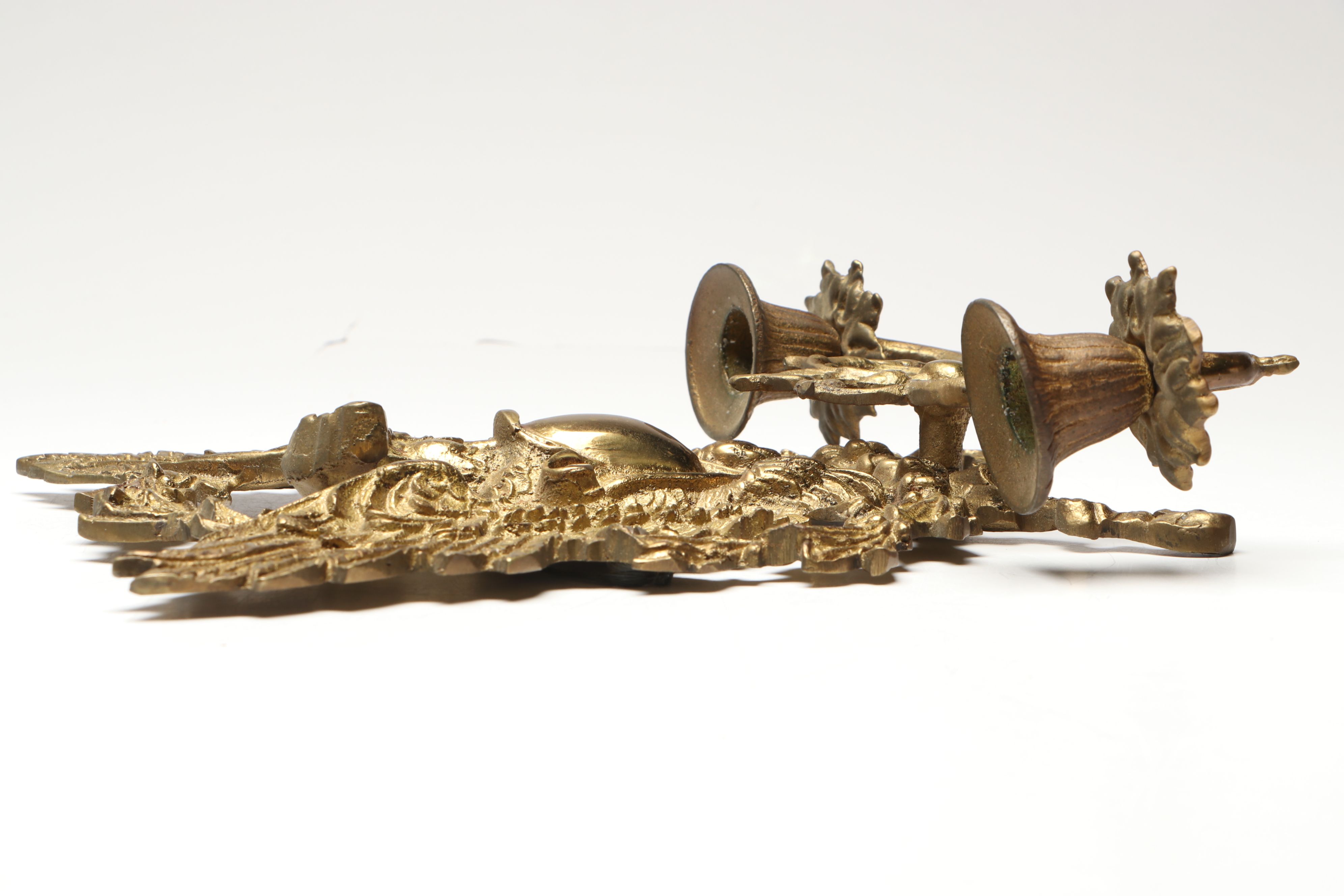 Federal Style Brass Candle Sconce and Wooden Wall Mirror