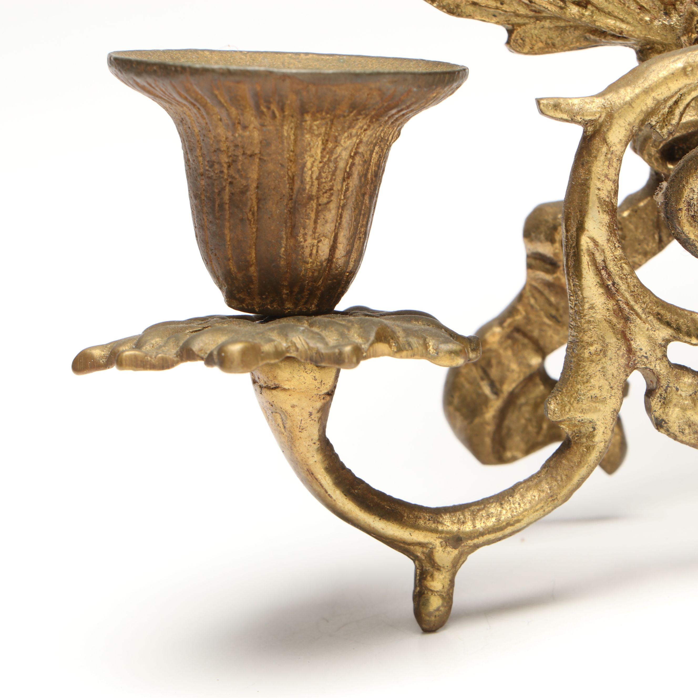 Federal Style Brass Candle Sconce and Wooden Wall Mirror