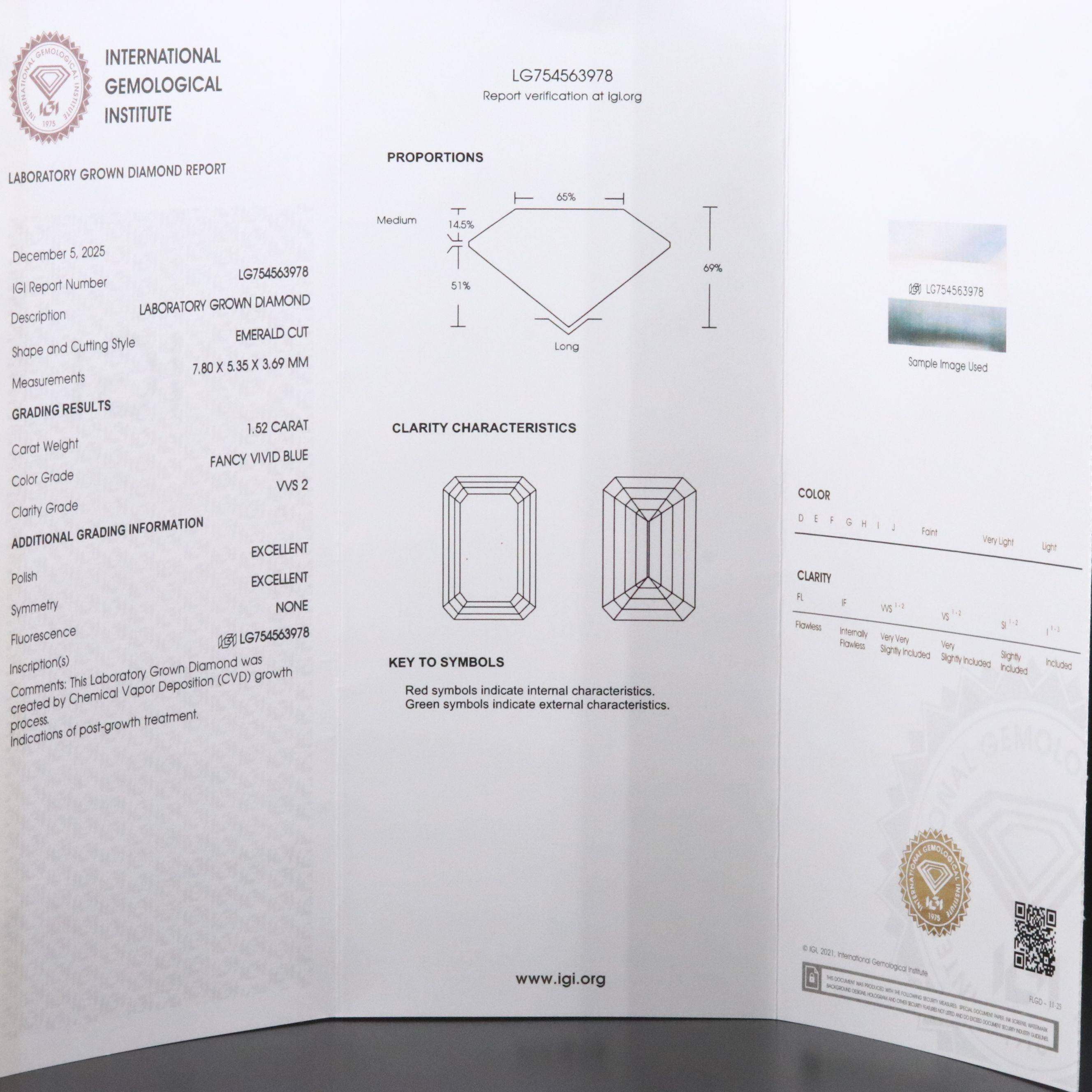 Loose 1.52 CT Lab Grown Fancy Vivid Blue Diamond with IGI Report