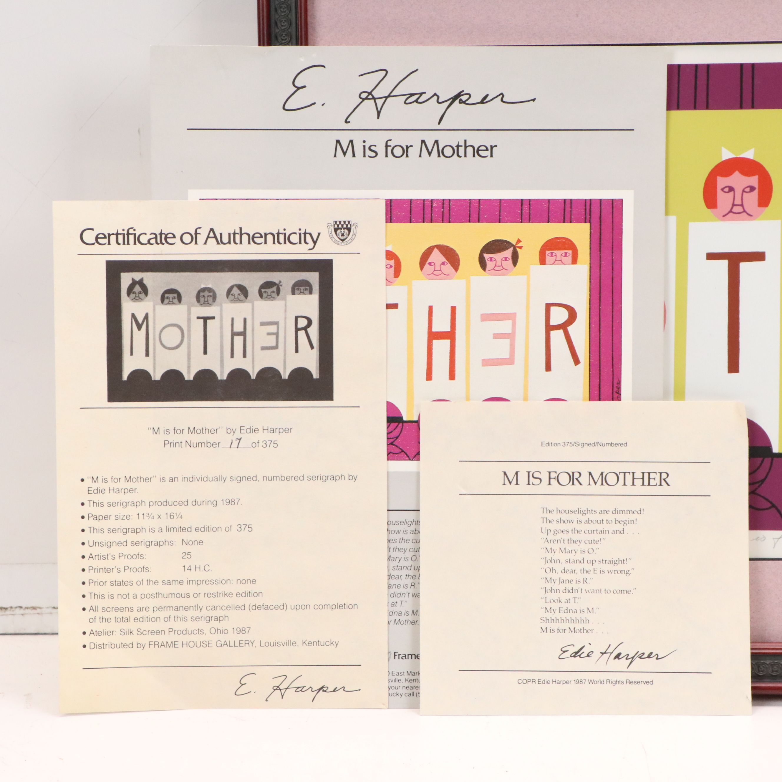 Edie Harper Serigraph "M is for Mother," 1987