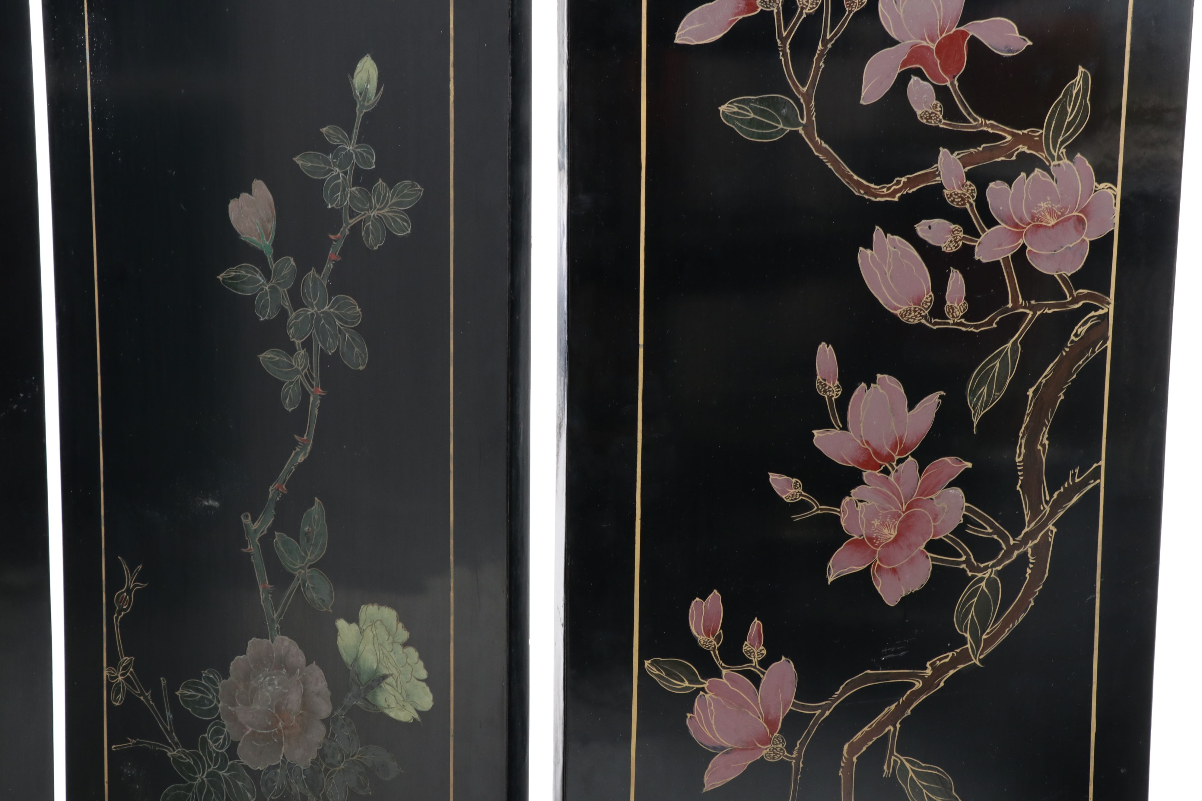 Chinese Four-Panel Black Lacquer Screen with Soapstone Overlay