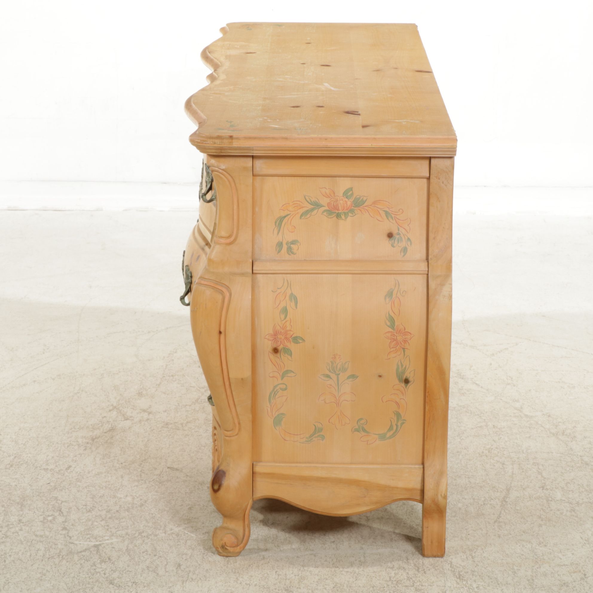 Pulaski Furniture Louis XV Style Paint Decorated Pine Bombé Dresser