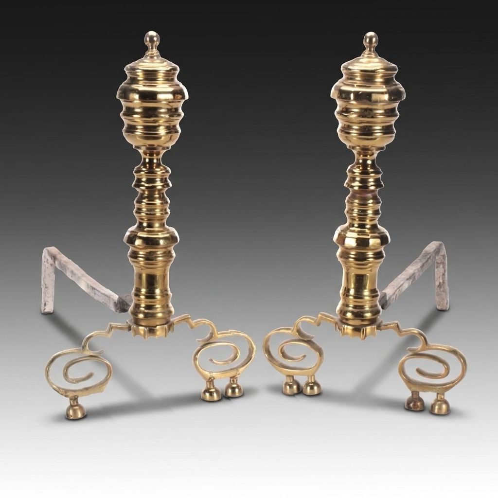 Victorian Brass Federal Style Andirons, Late 19th/ Early 20th Century