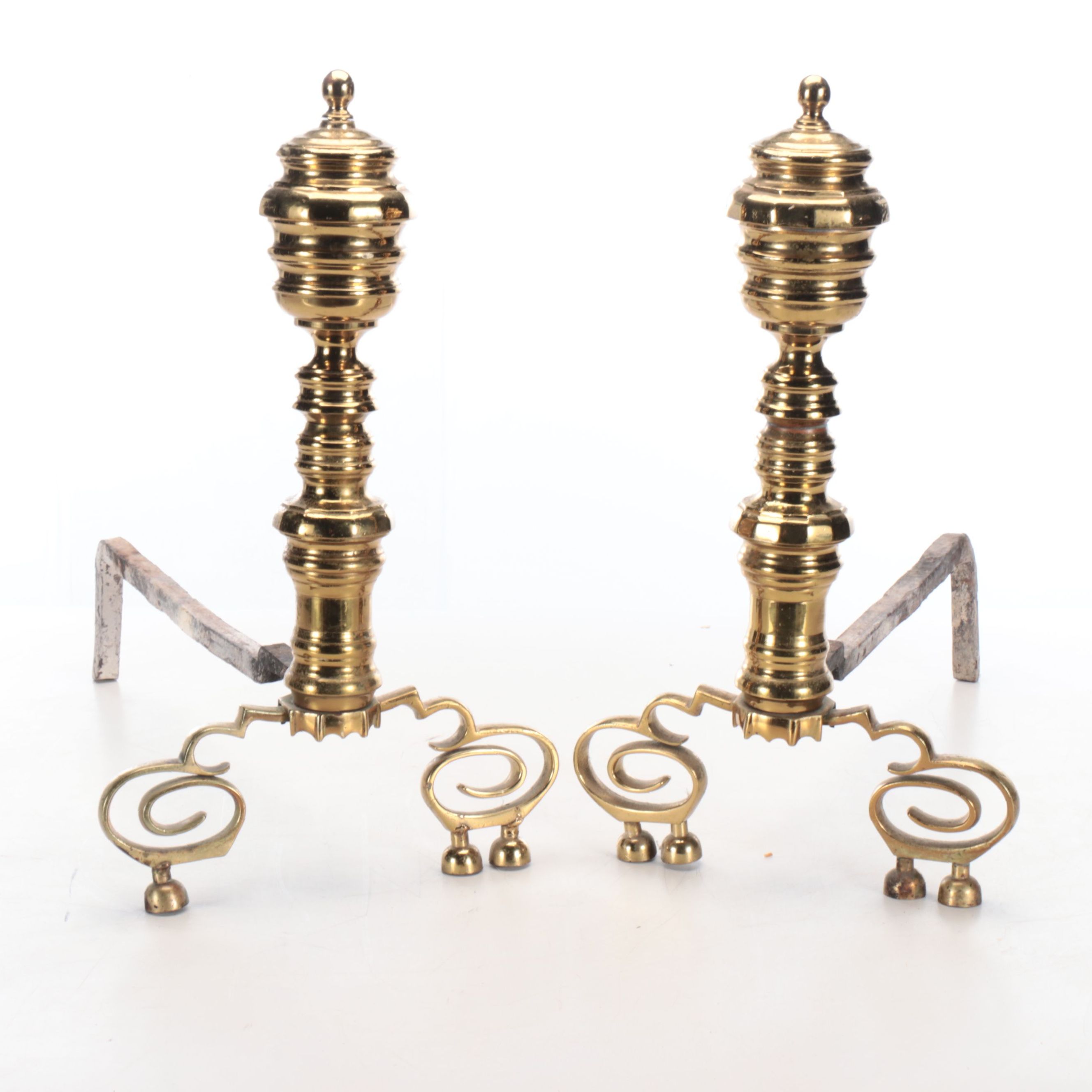 Victorian Brass Federal Style Andirons, Late 19th/ Early 20th Century