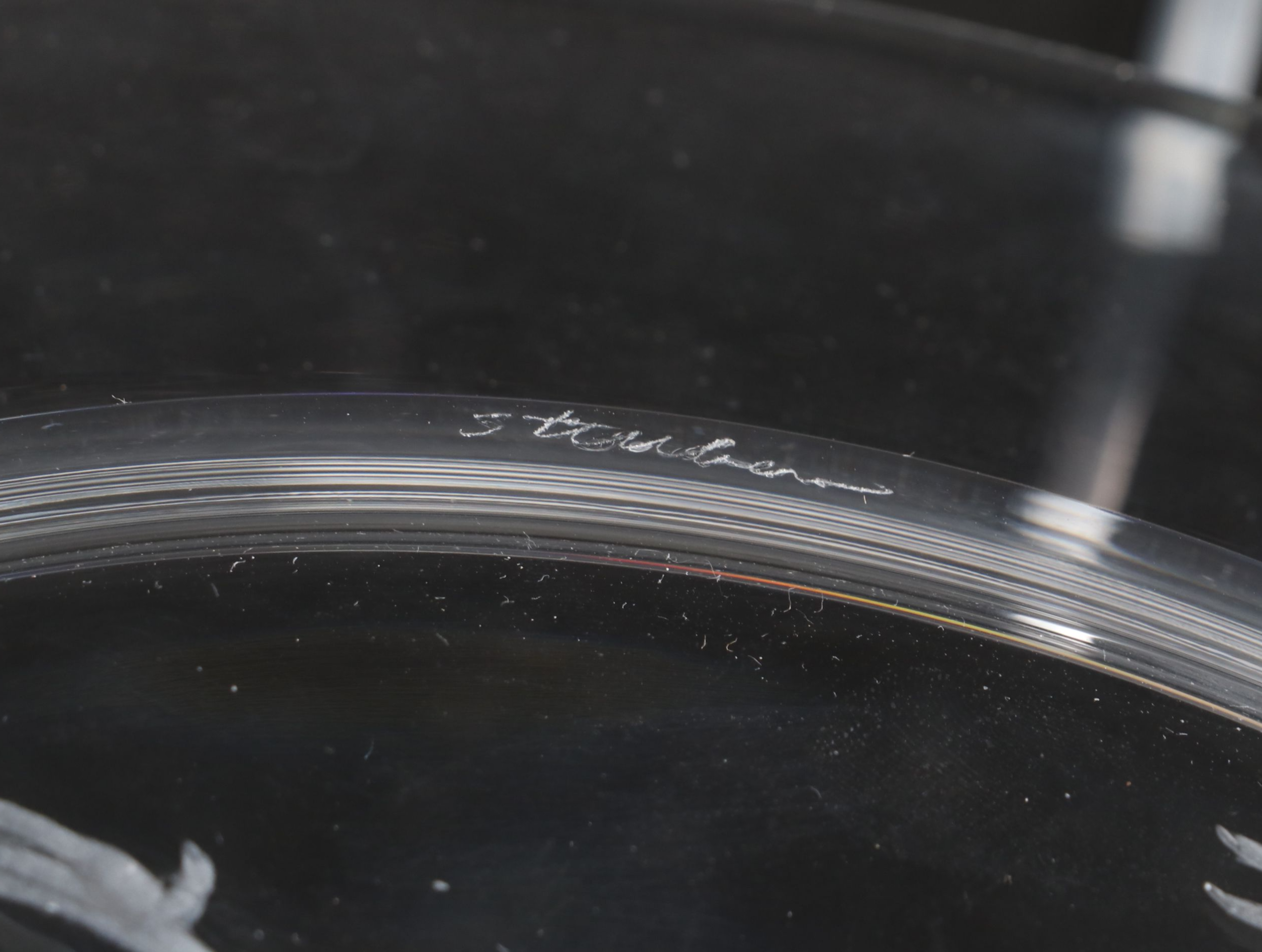 Steuben Glass "Audubon Birds" Etched Crystal Decorative Plates with Metal Stands