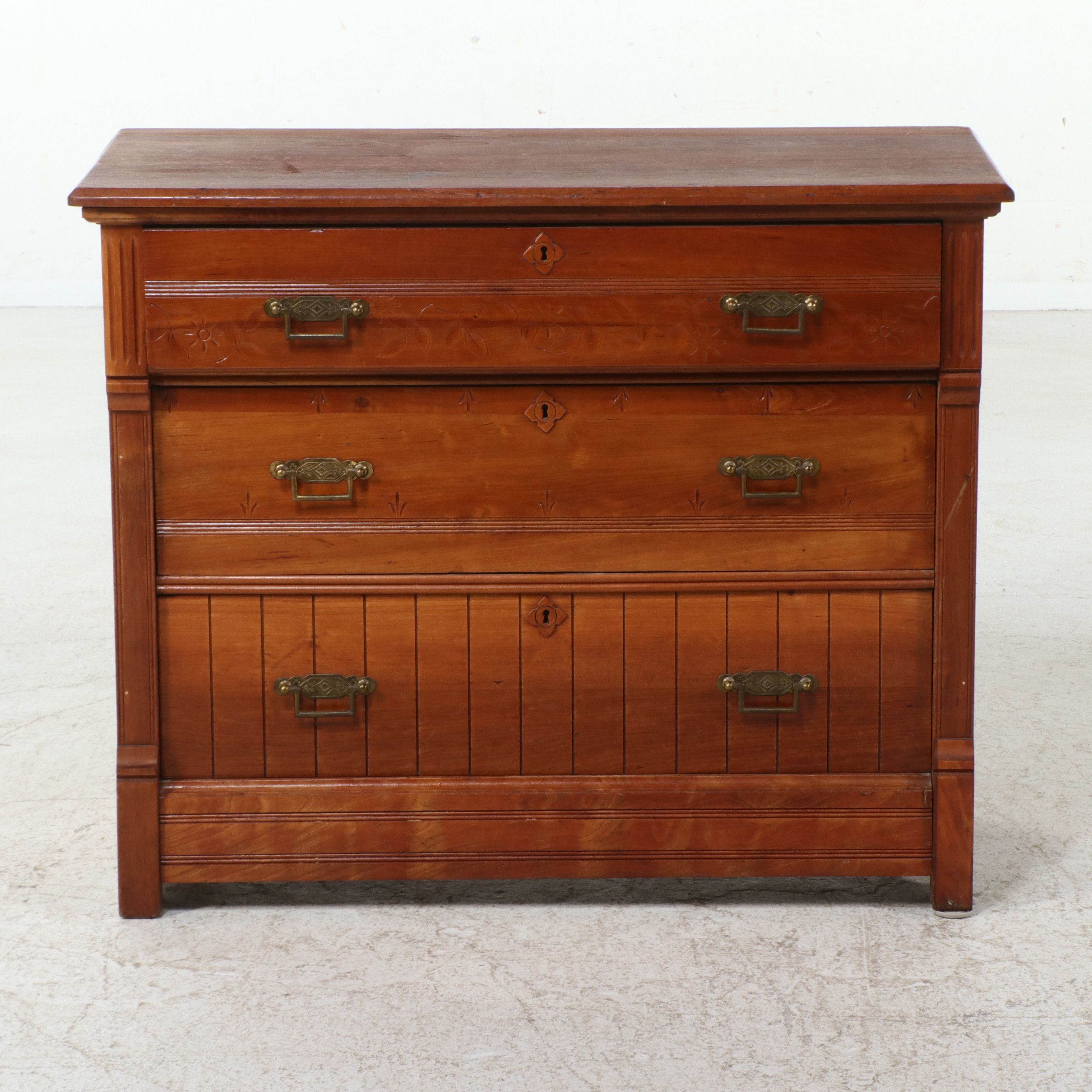 Late Victorian Carved Cherry Chest of Drawers, Circa 1890