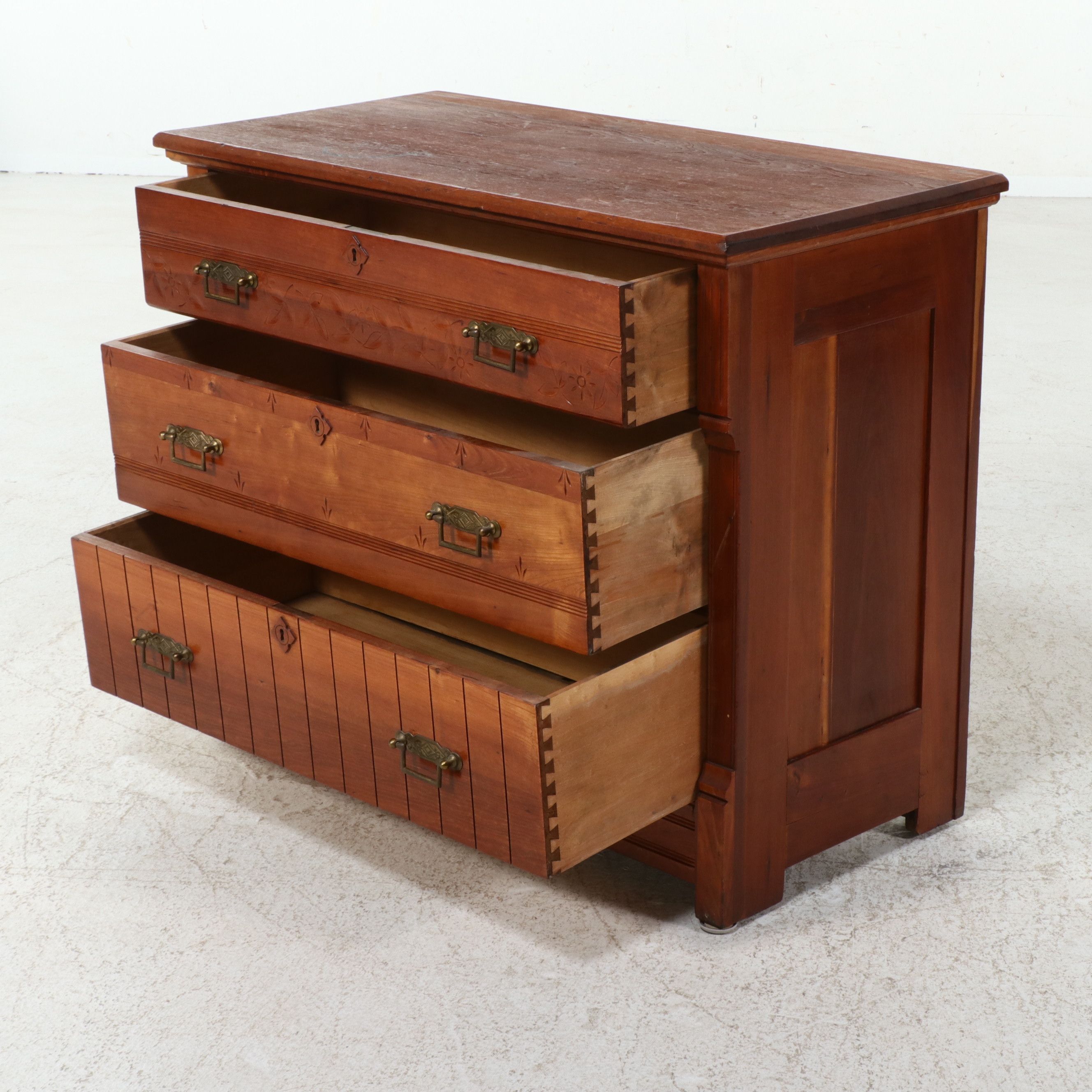 Late Victorian Carved Cherry Chest of Drawers, Circa 1890