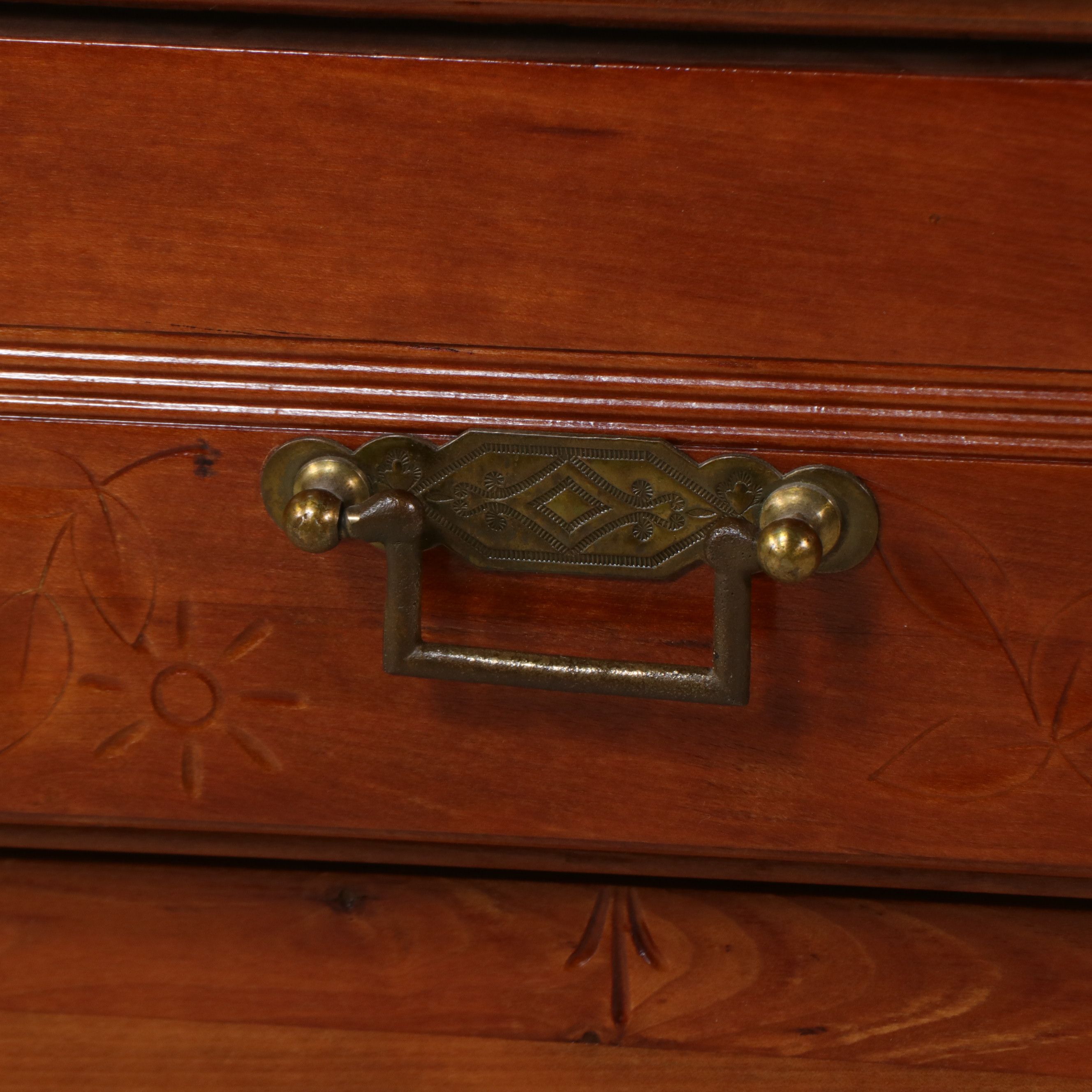 Late Victorian Carved Cherry Chest of Drawers, Circa 1890