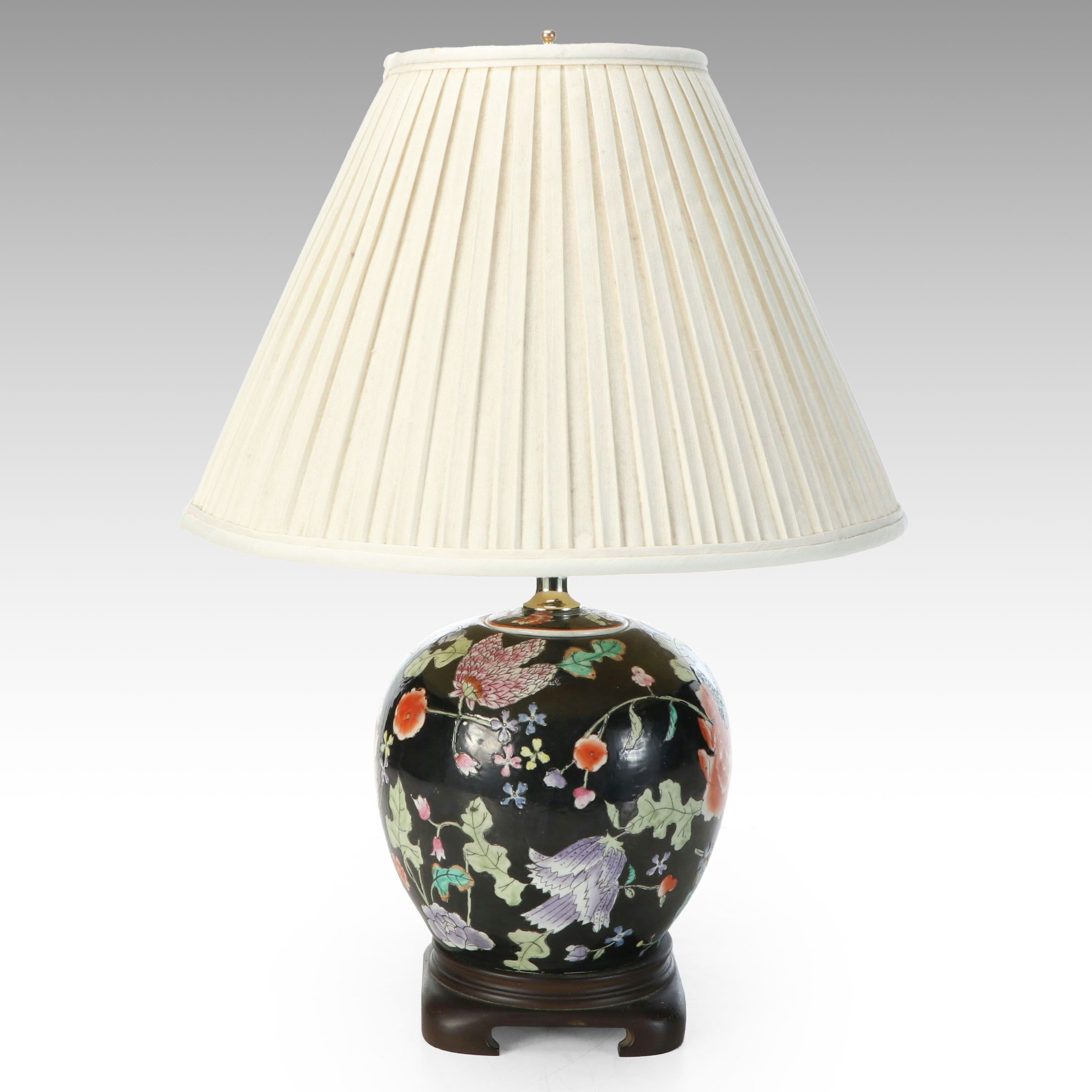 Chinese Famille Noire Porcelain Melon Jar Table Lamp