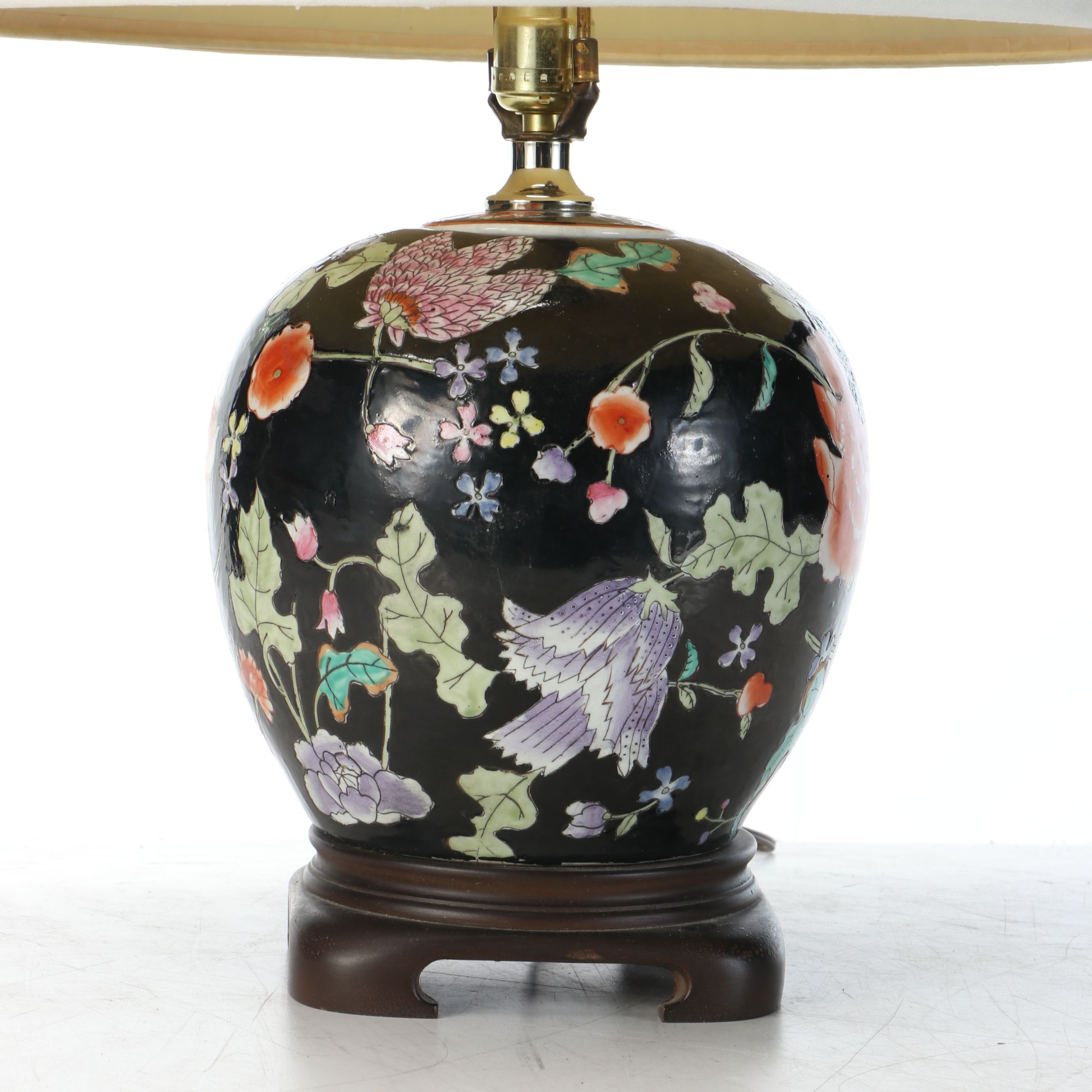 Chinese Famille Noire Porcelain Melon Jar Table Lamp