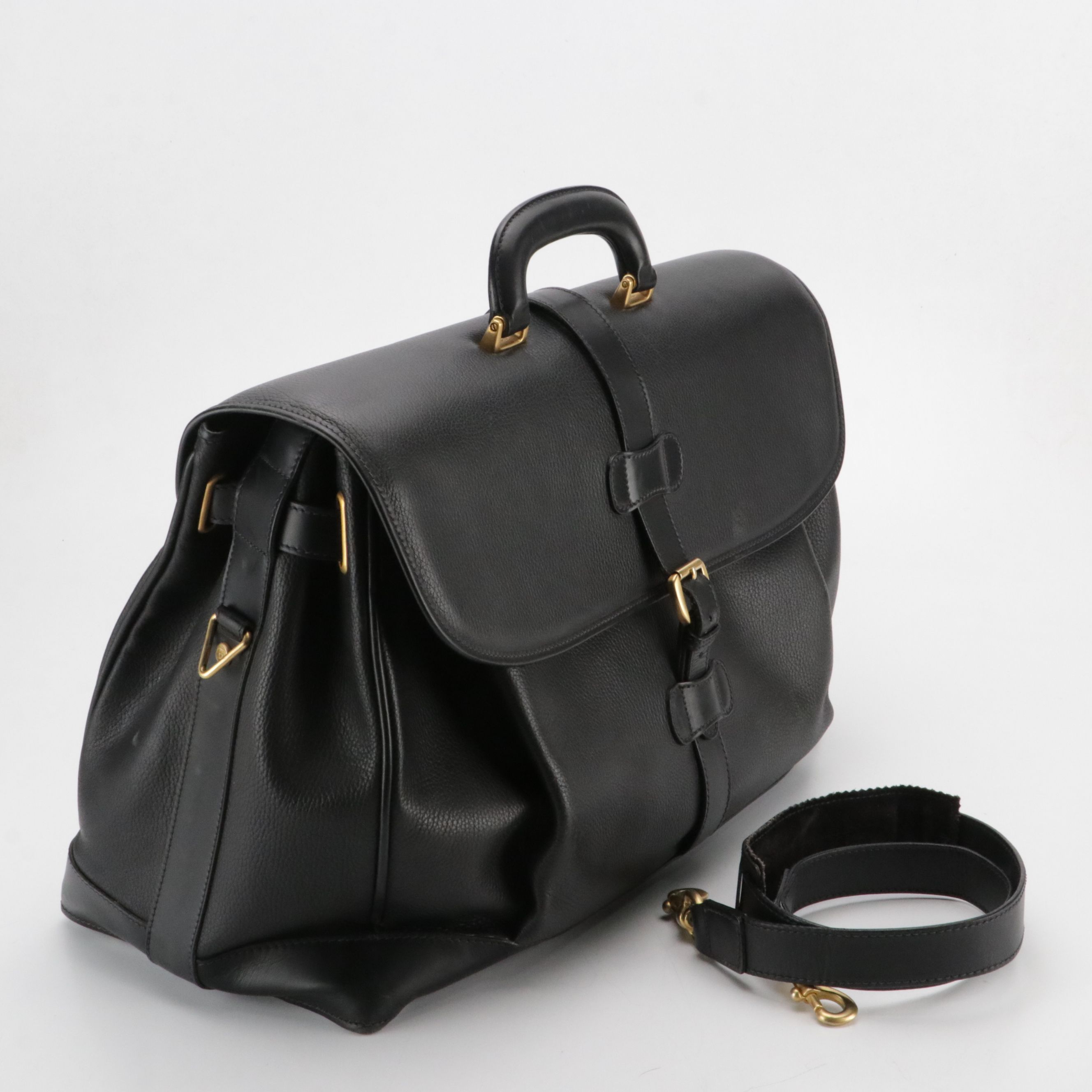 Gucci Vintage Large Work Satchel Bag in Black Grained Calfskin Leather