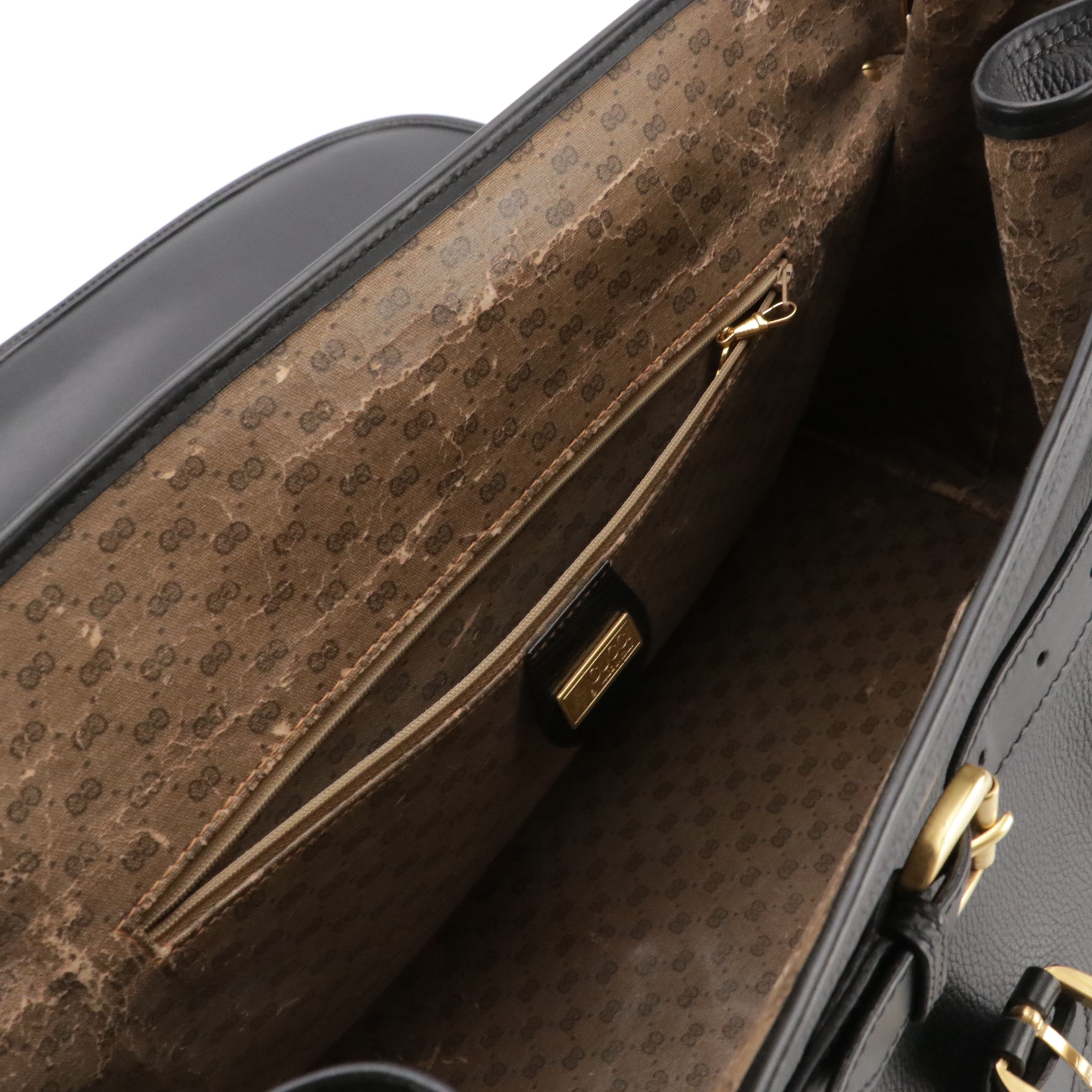 Gucci Vintage Large Work Satchel Bag in Black Grained Calfskin Leather