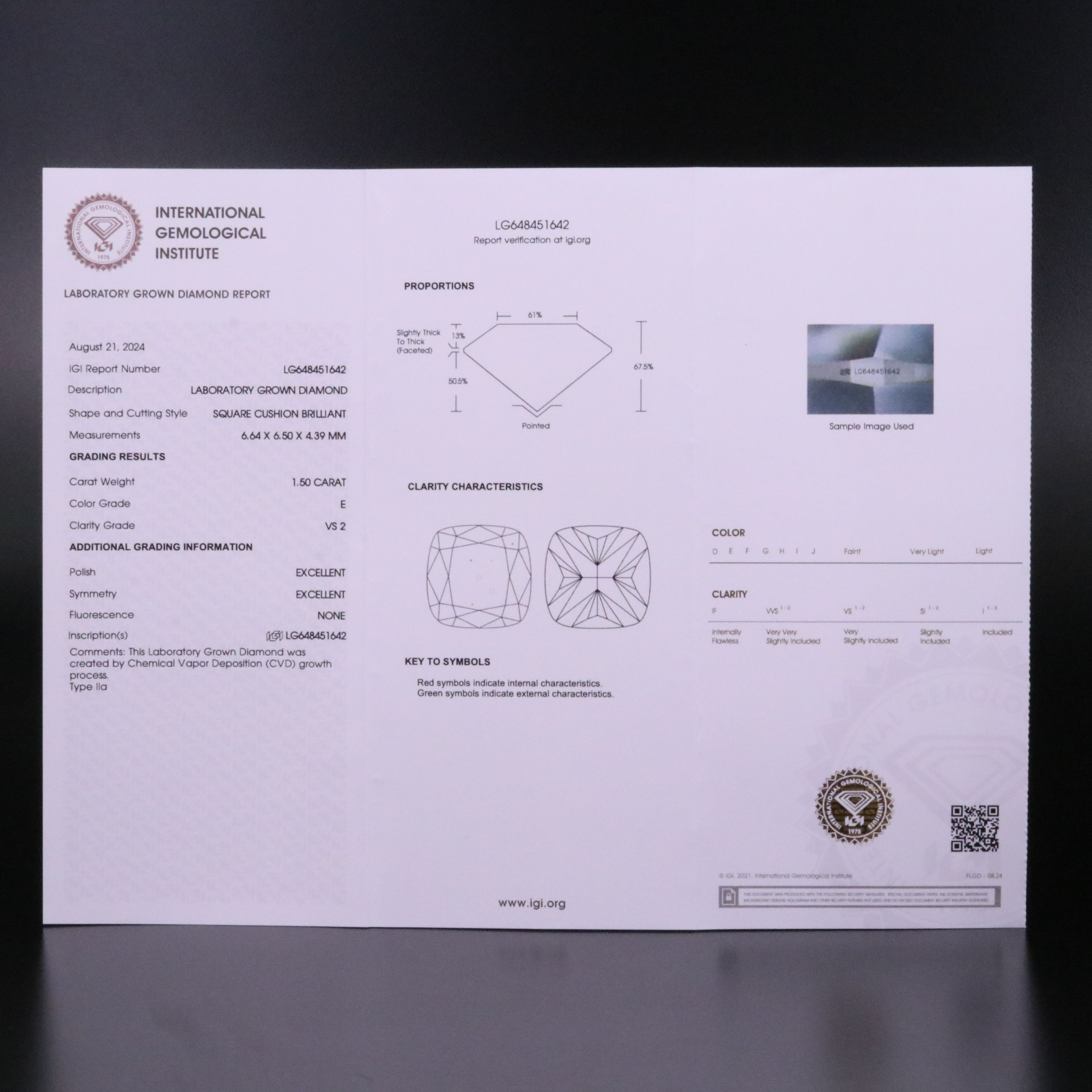 Loose 1.50 CT Lab Grown Diamond with IGI Report