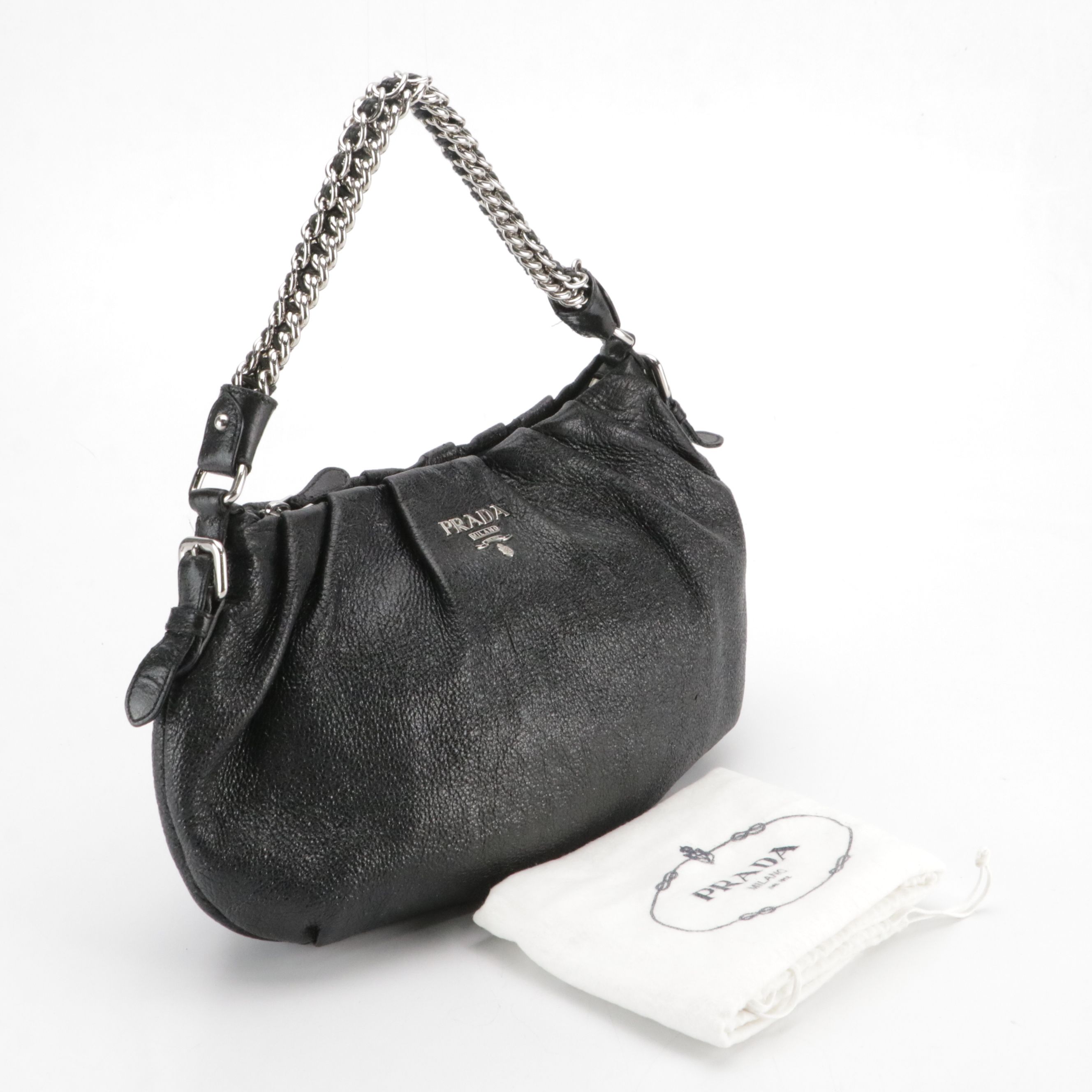 Prada Black Cervo Lux Grain Leather Chain Strap Bag
