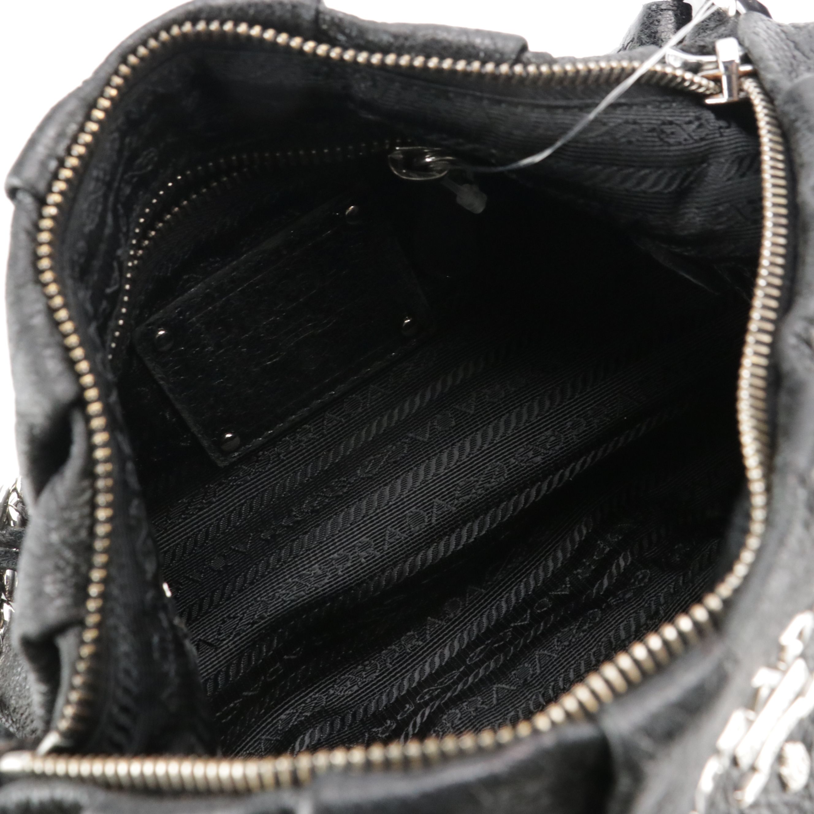 Prada Black Cervo Lux Grain Leather Chain Strap Bag