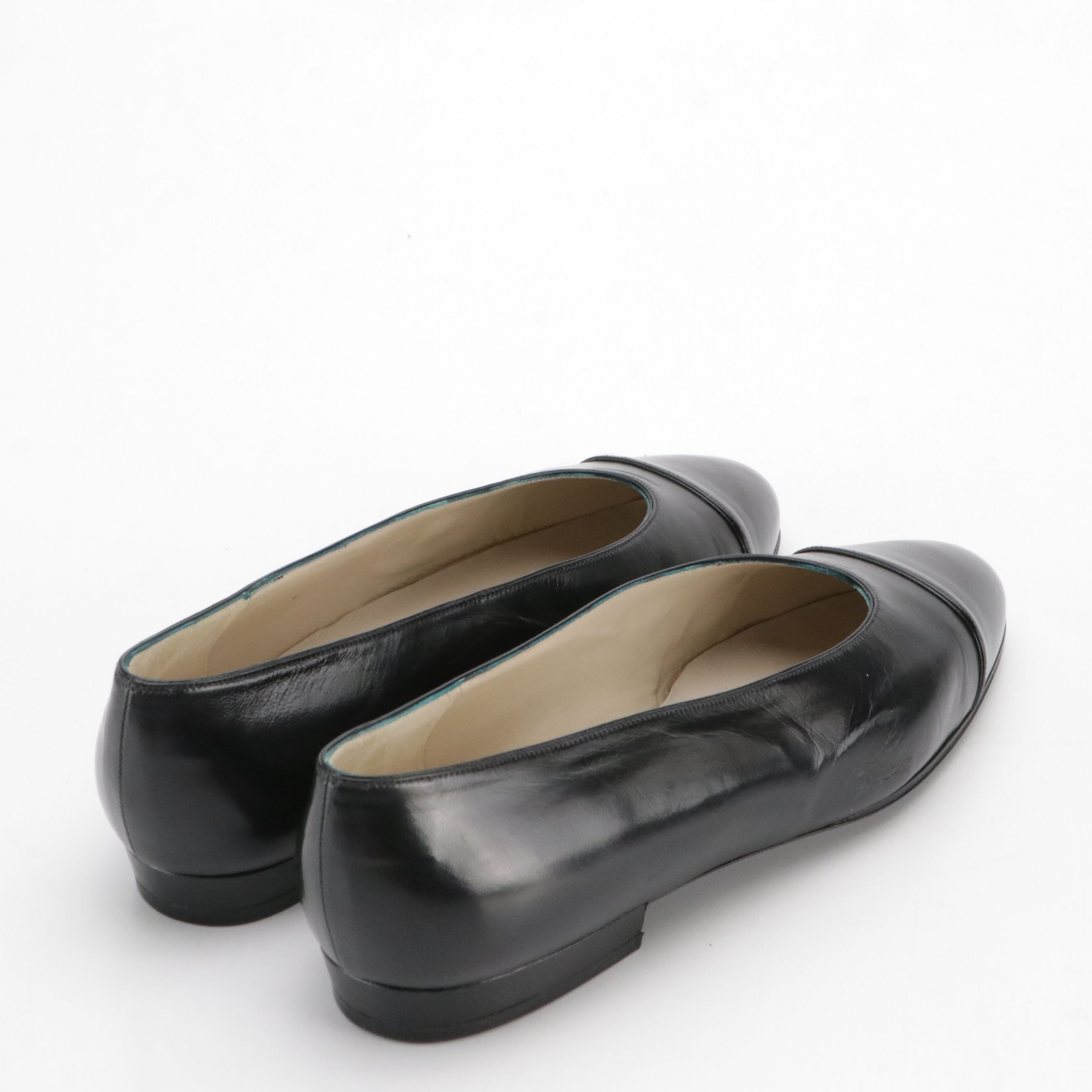 Chanel Rounded-Toe Flats in Shiny Black Calf Leather, With Box