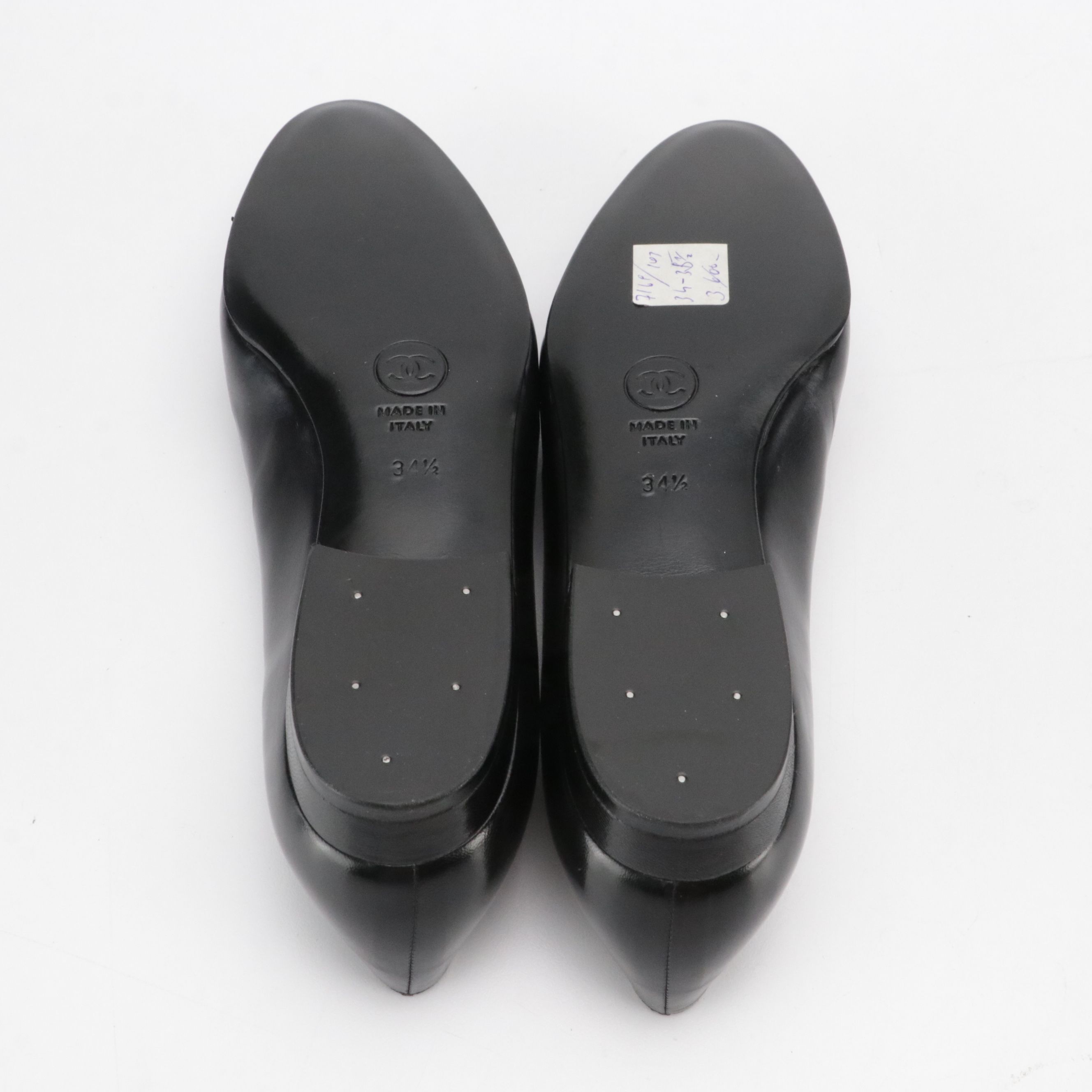 Chanel Rounded-Toe Flats in Shiny Black Calf Leather, With Box