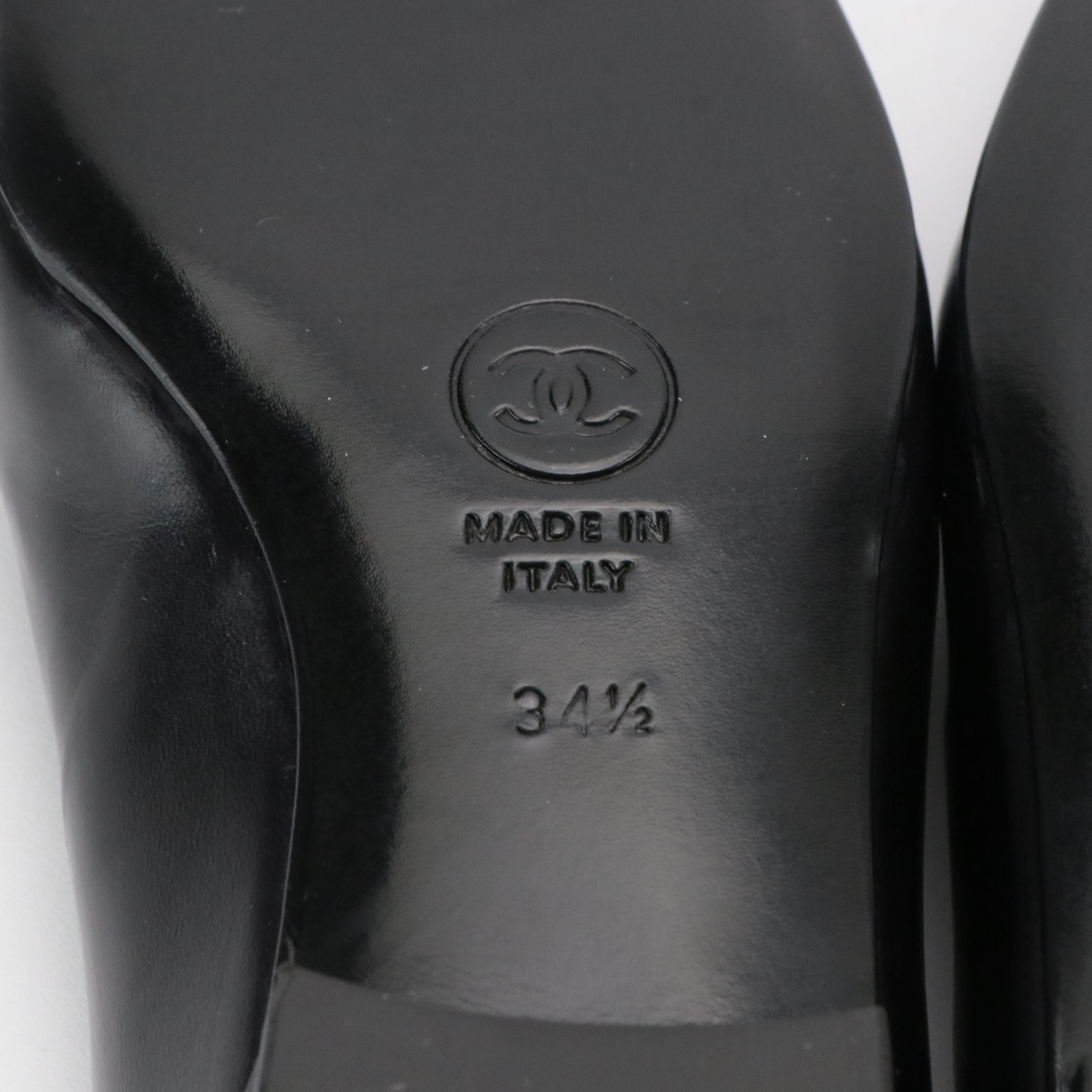 Chanel Rounded-Toe Flats in Shiny Black Calf Leather, With Box