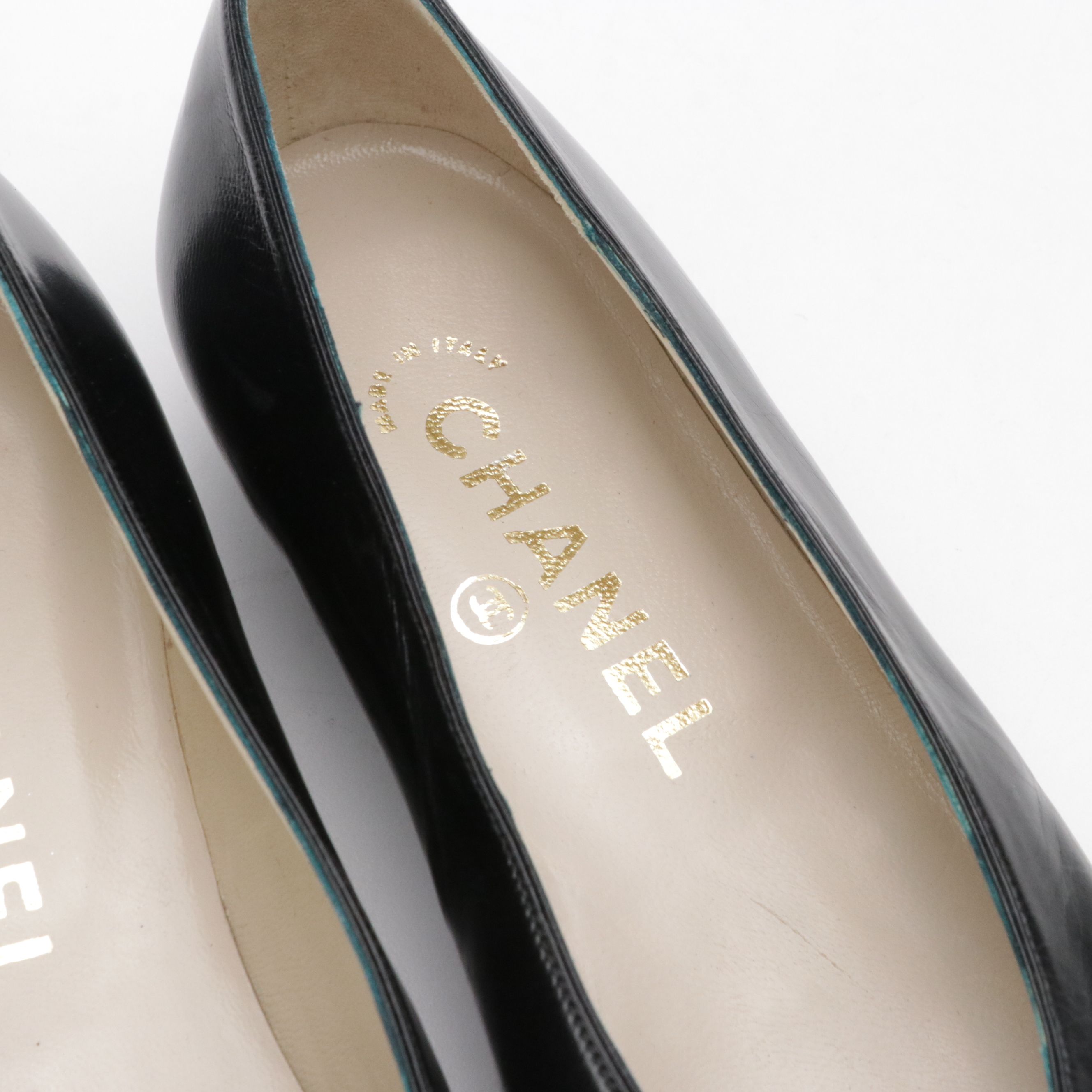 Chanel Rounded-Toe Flats in Shiny Black Calf Leather, With Box