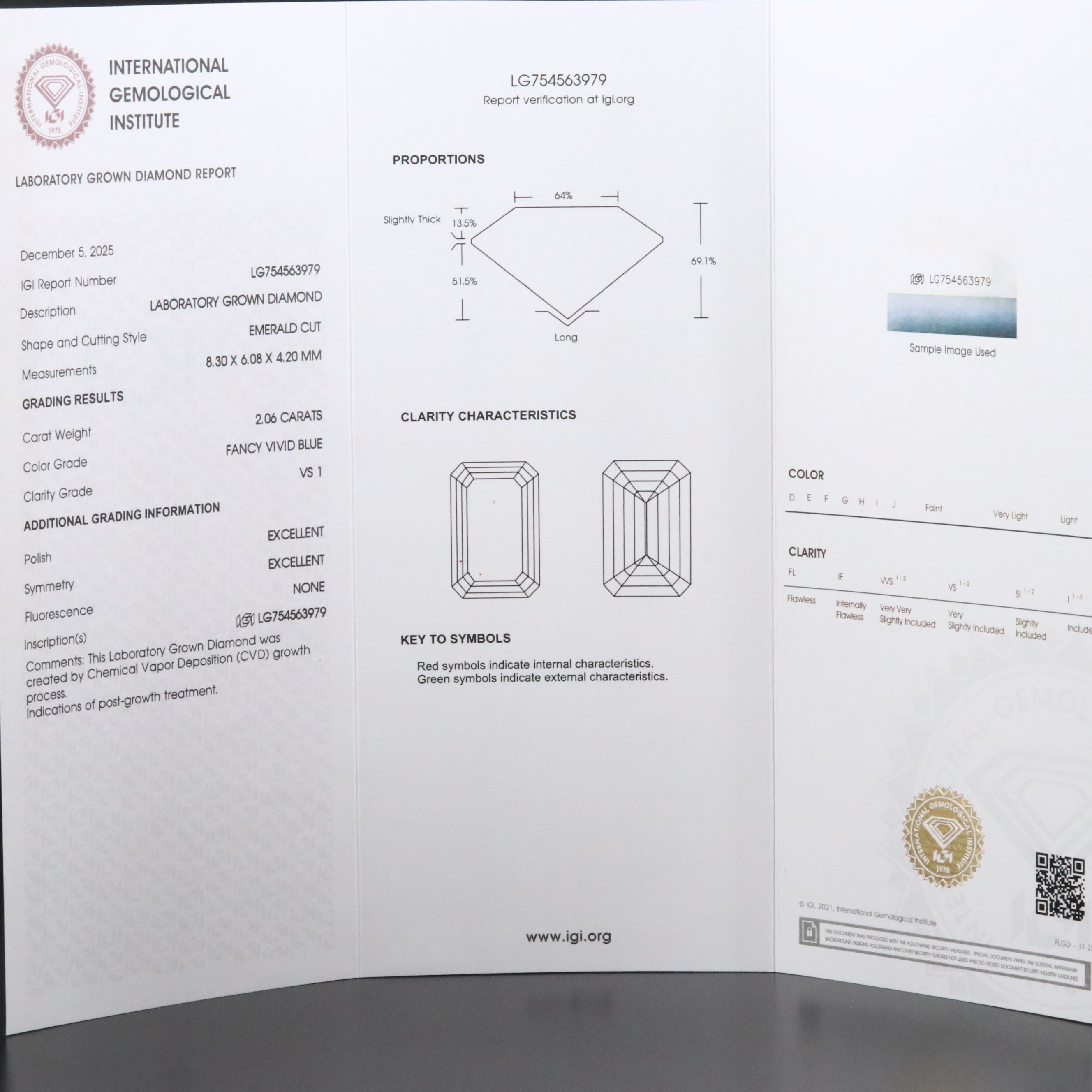 Loose 2.06 CT Lab Grown Fancy Vivid Blue Diamond with IGI Report