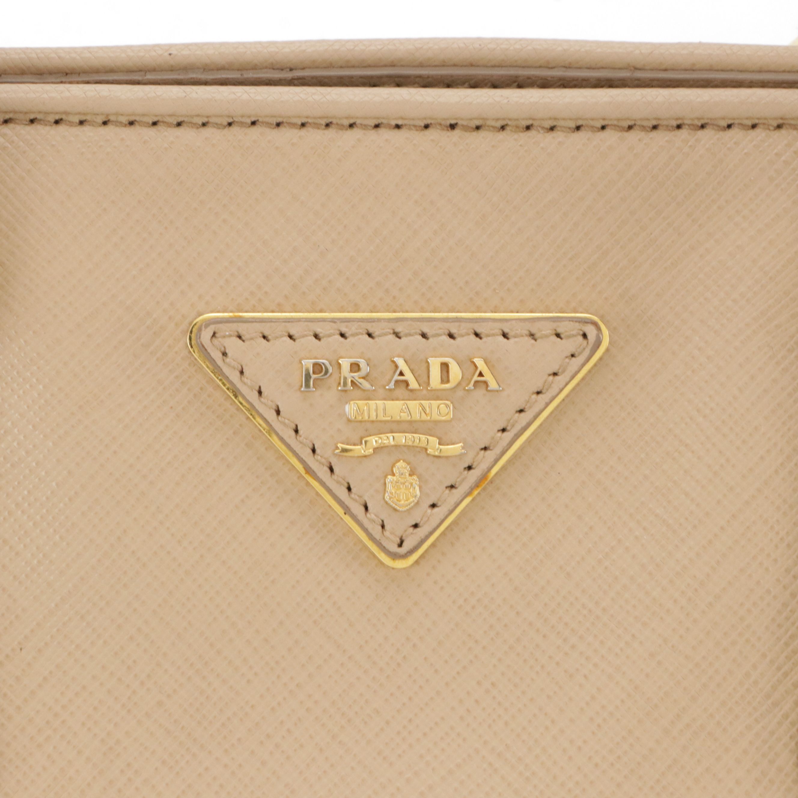 Prada Promenade Top Handle Two-Way Tote Bag in Beige Saffiano Lux Leather
