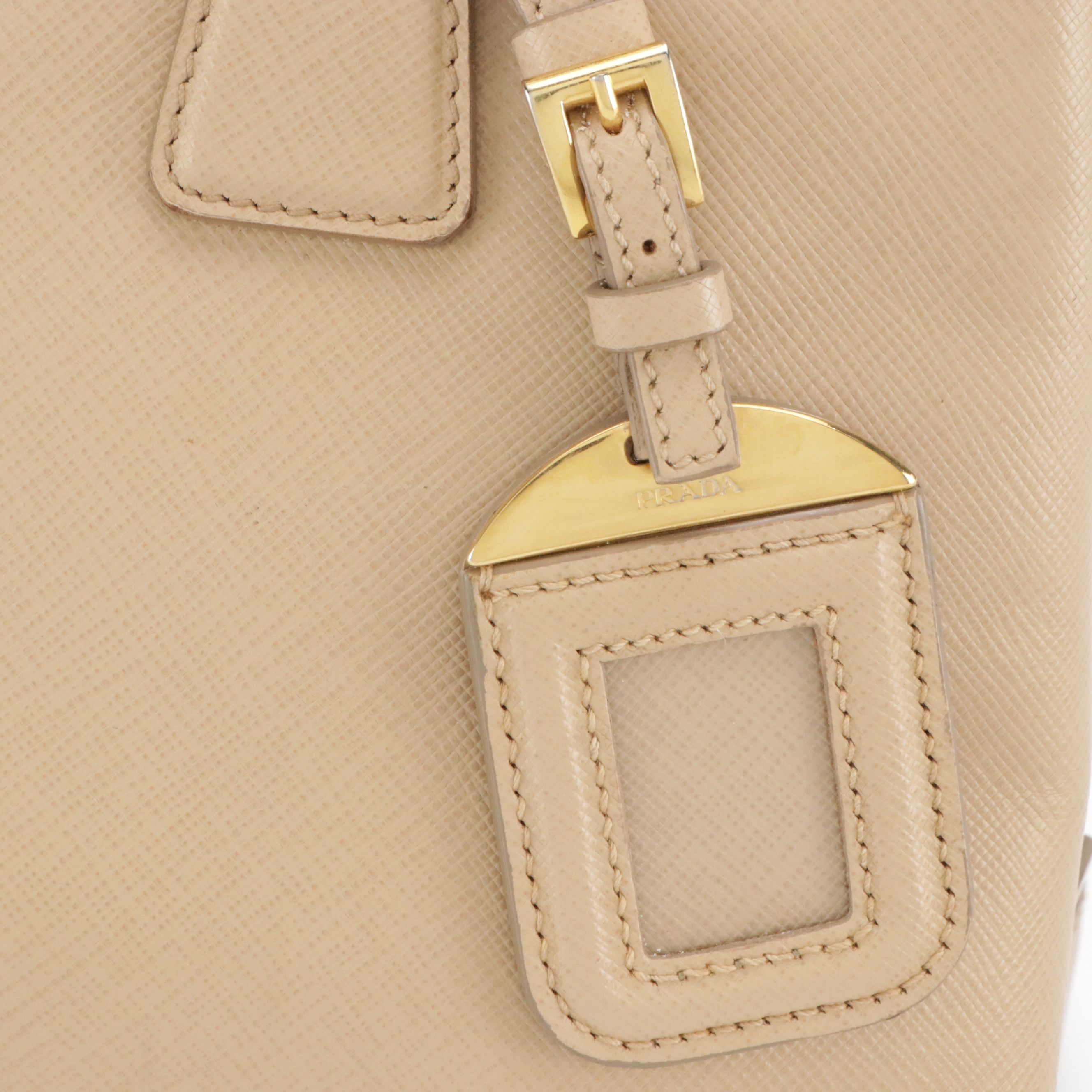 Prada Promenade Top Handle Two-Way Tote Bag in Beige Saffiano Lux Leather