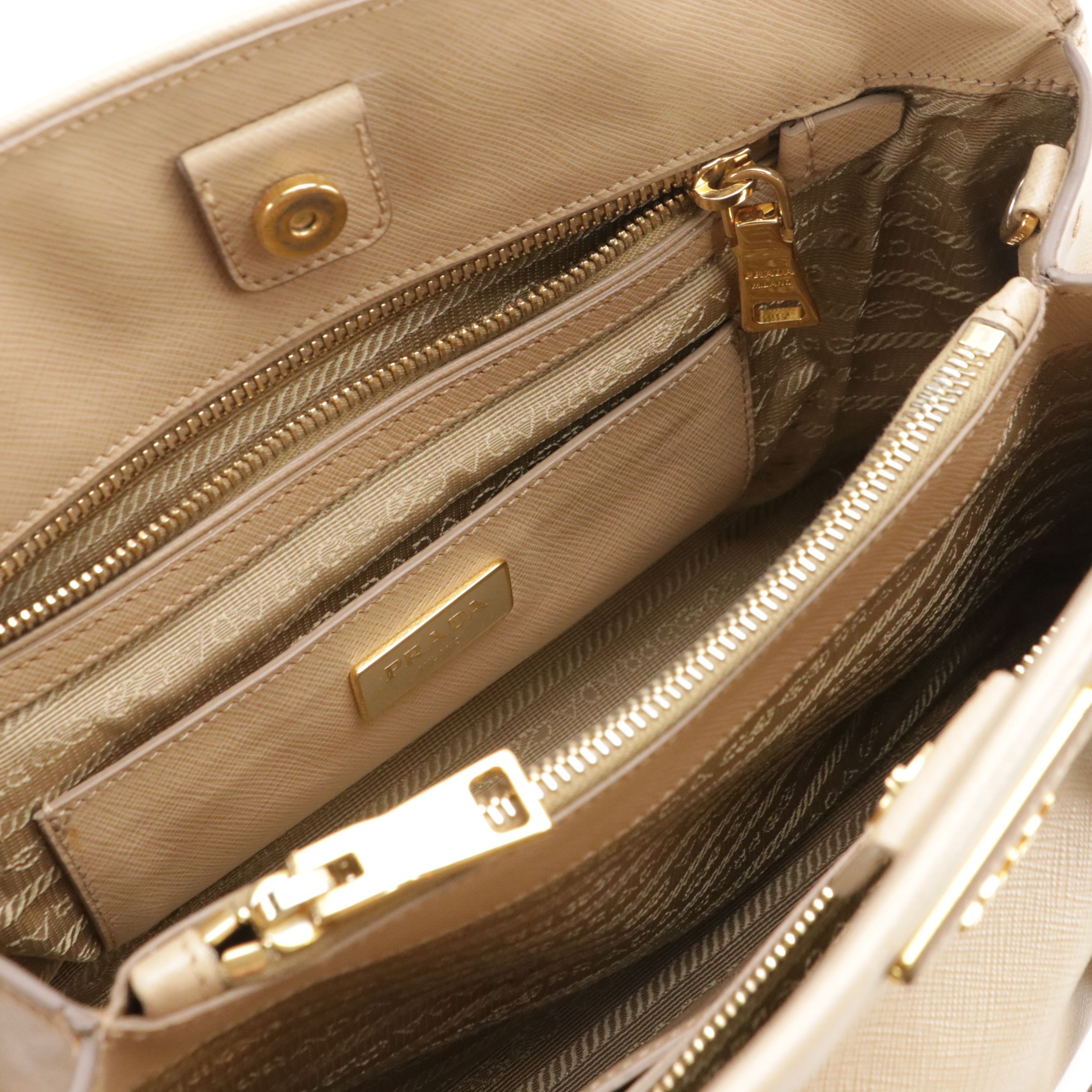 Prada Promenade Top Handle Two-Way Tote Bag in Beige Saffiano Lux Leather