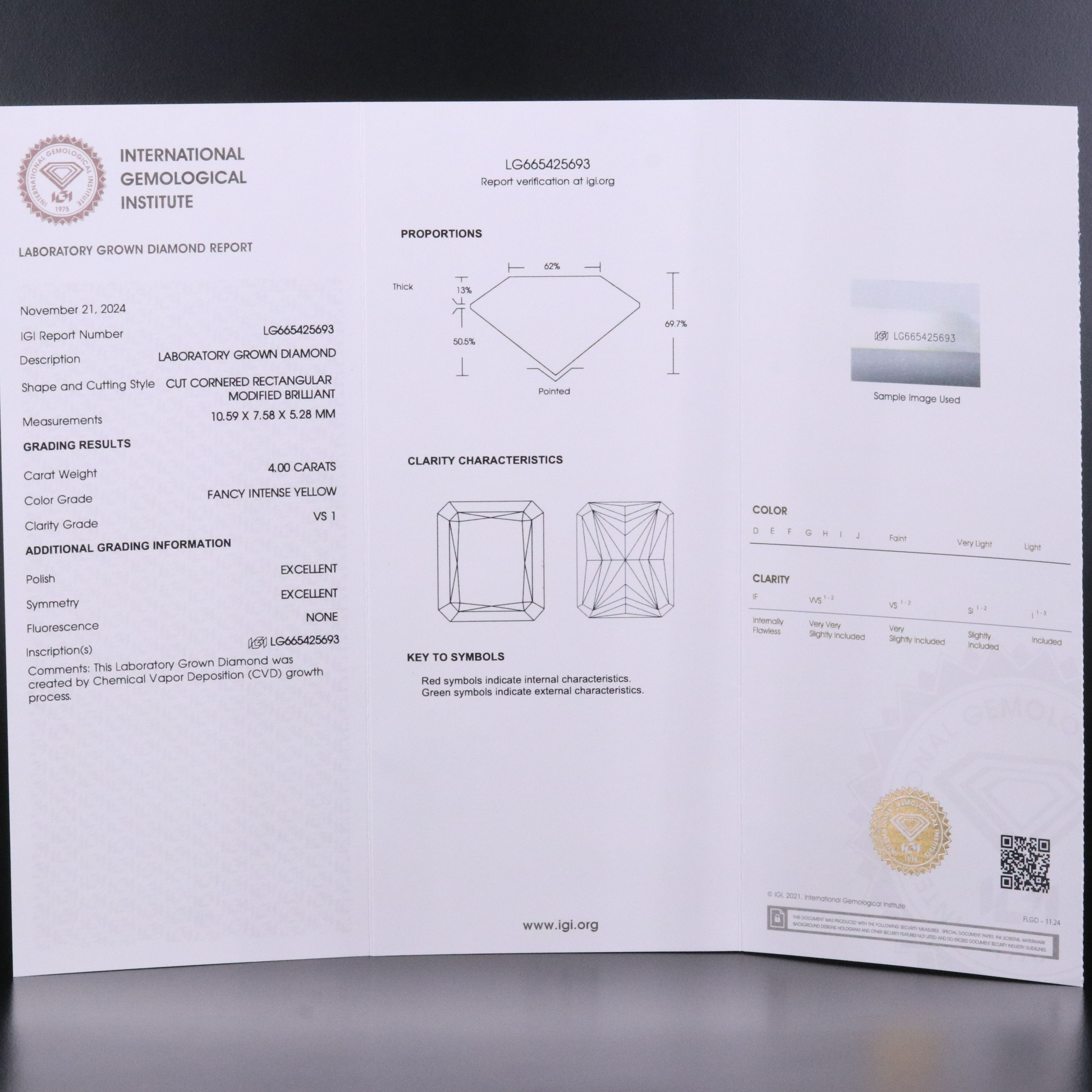 14K 4.00 CT Fancy Intense Yellow Lab Grown Diamond Ring with IGI Report
