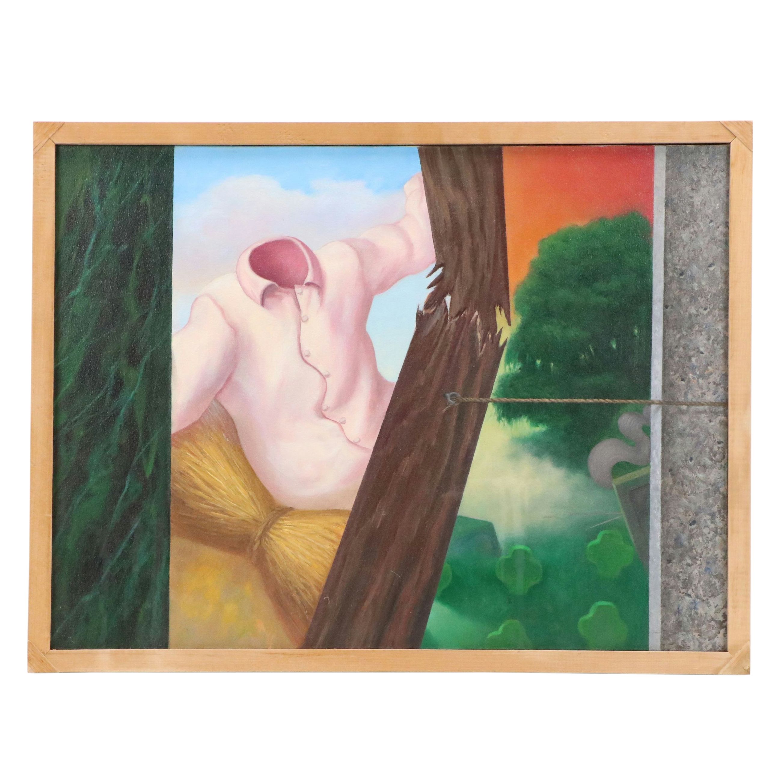 Charles Grund Surreal Oil Painting, Late 20th Century