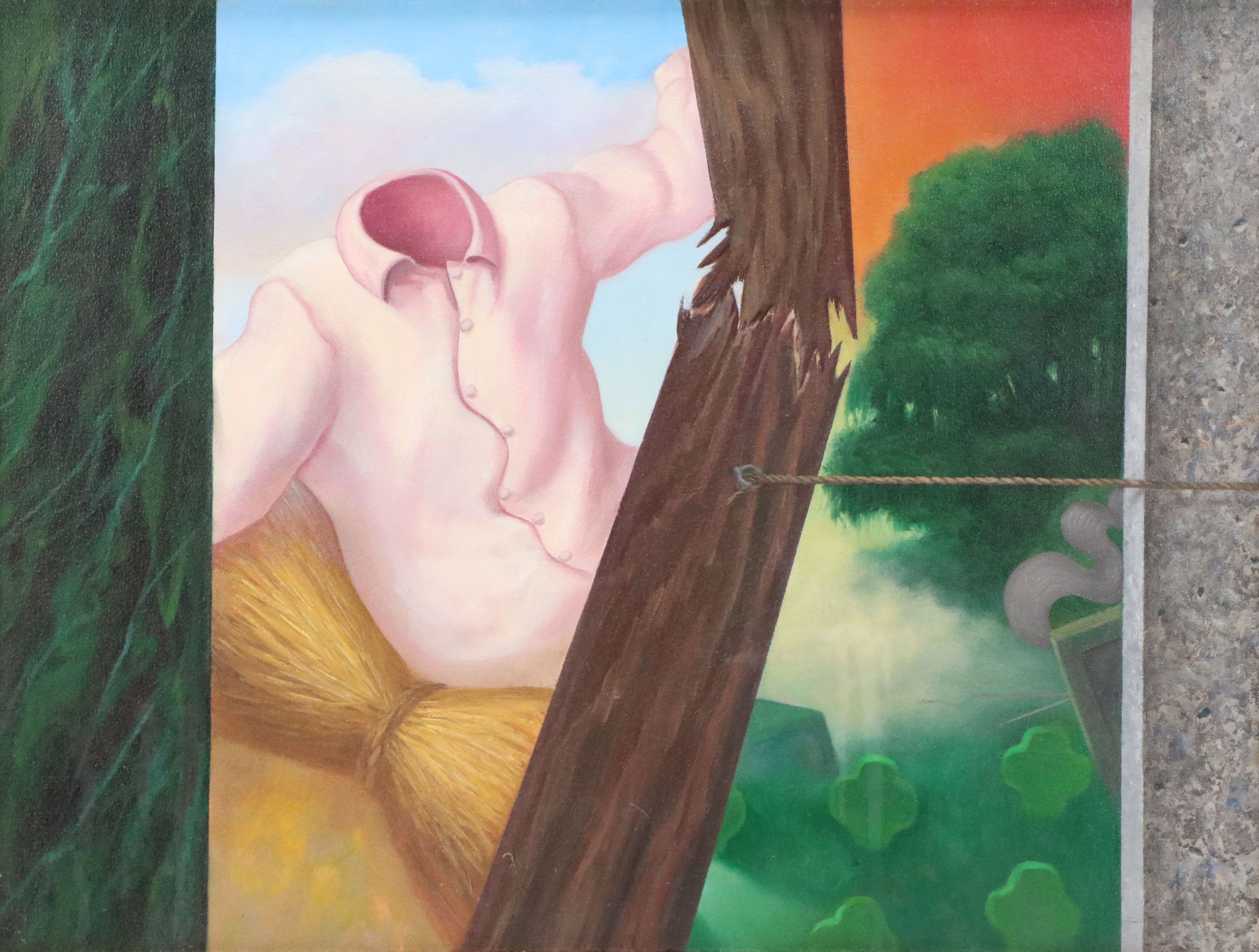 Charles Grund Surreal Oil Painting, Late 20th Century