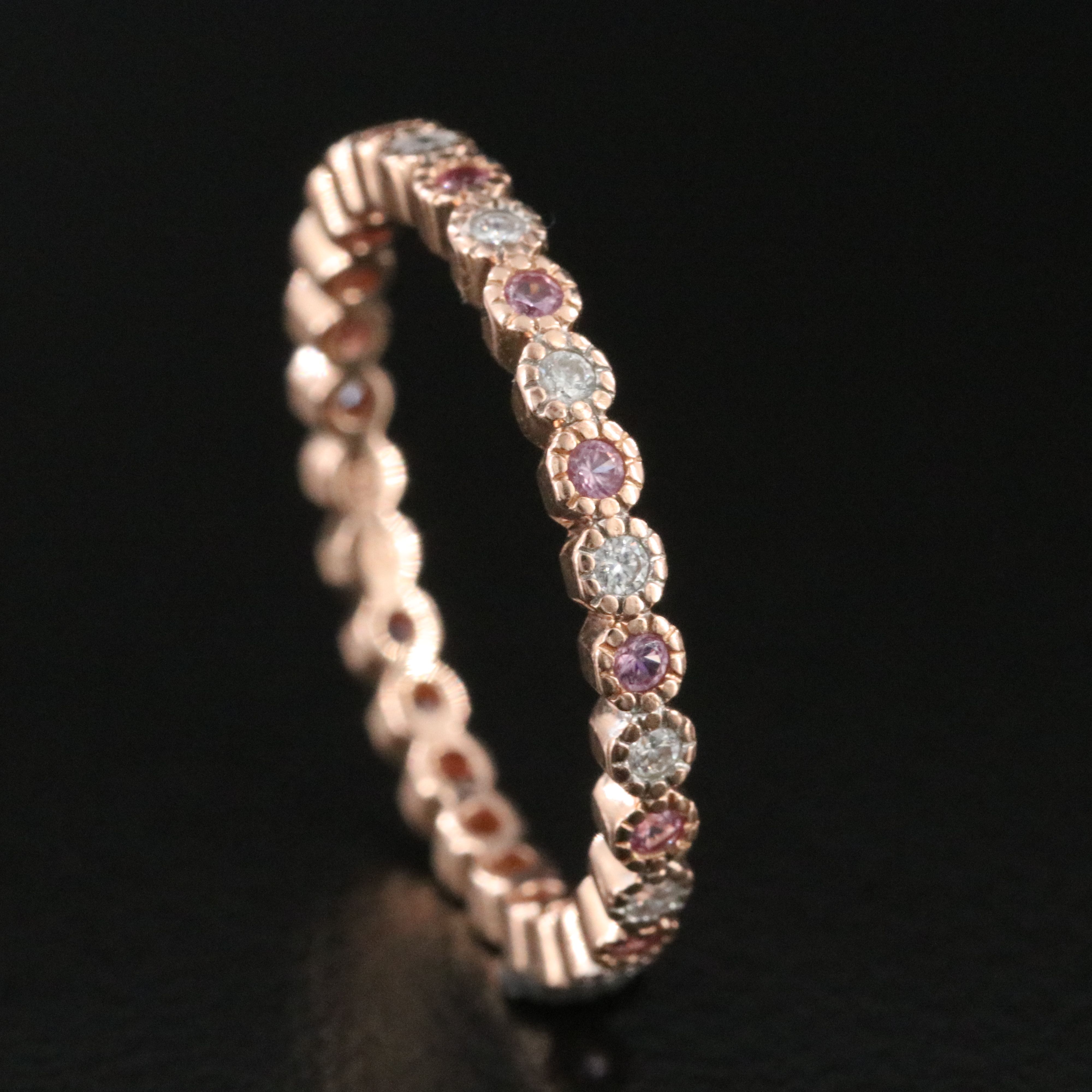 14K Rose Gold Diamond and Pink Sapphire Eternity Band