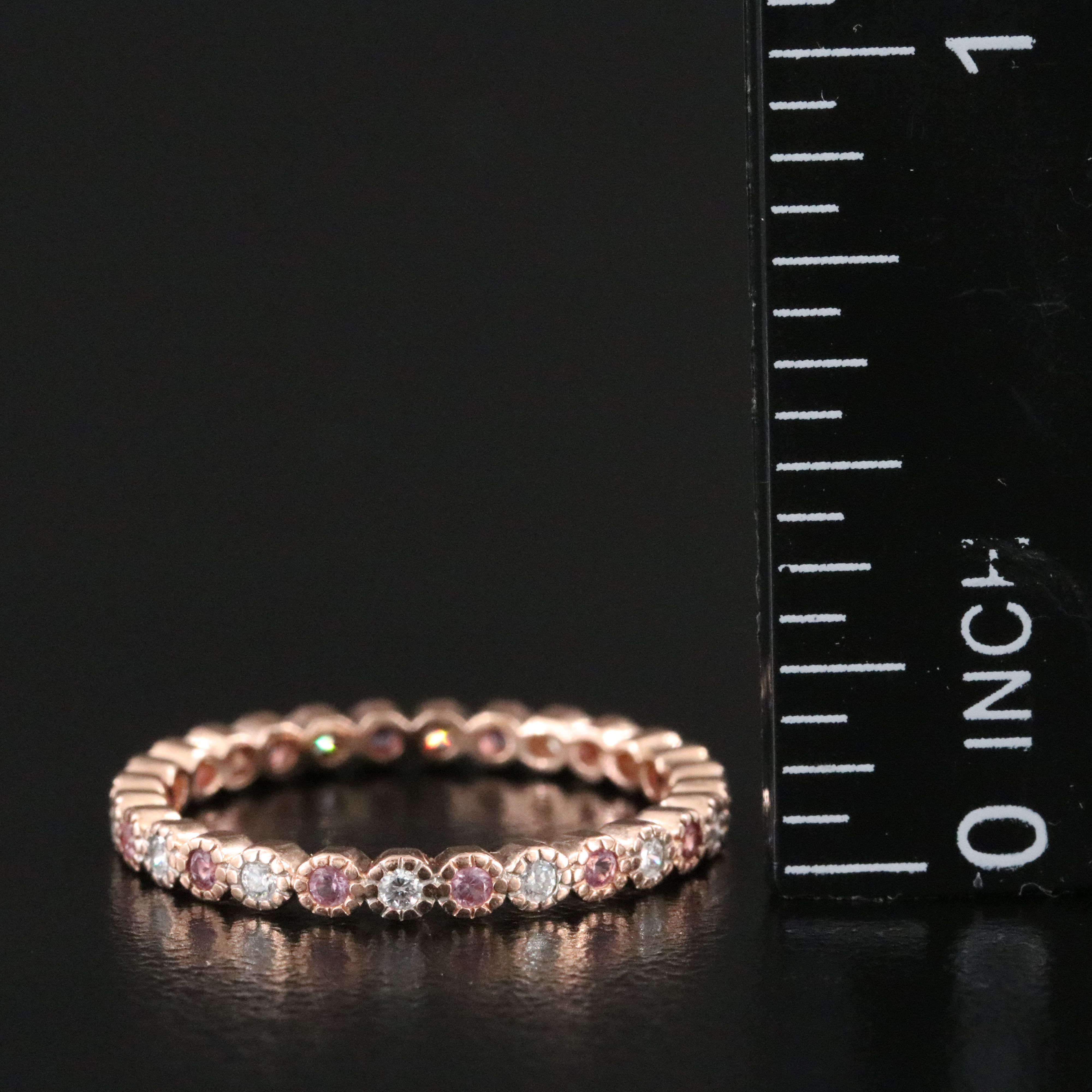 14K Rose Gold Diamond and Pink Sapphire Eternity Band